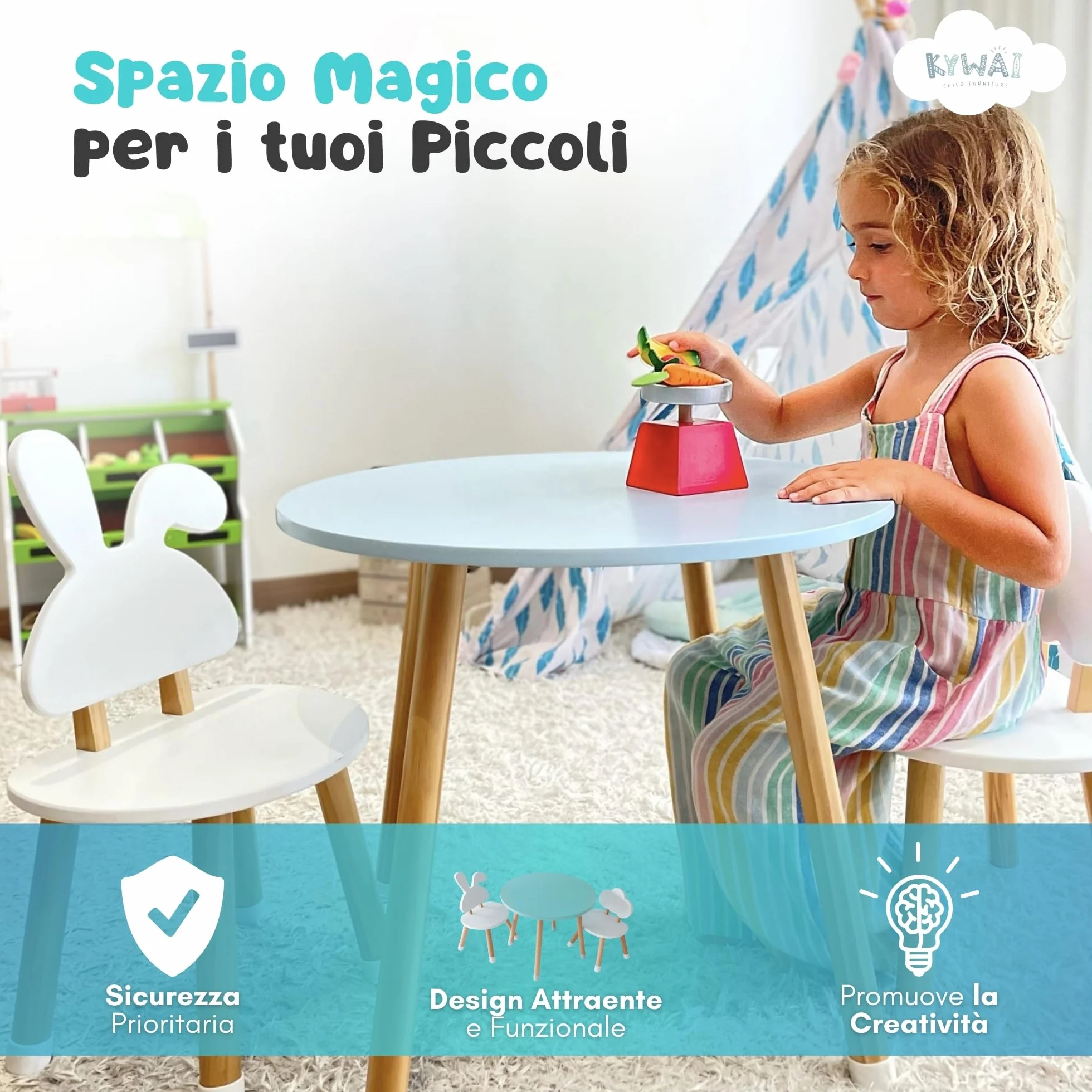 Tavolino Bambini con 2 Sedie in Legno di Pino - Tavolo e Sedie per Bambini