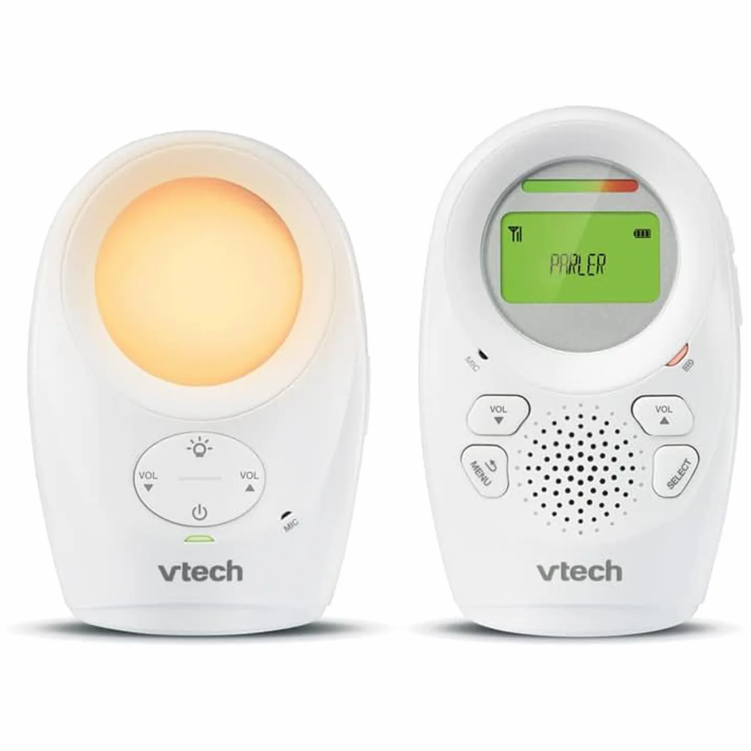 VTech BM1211 Monitor Audio per Bambini, trasmissione sonora chiara, lunga portata, controllo volume 5 livelli, luce notturna, funzione parlare, clip cintura
