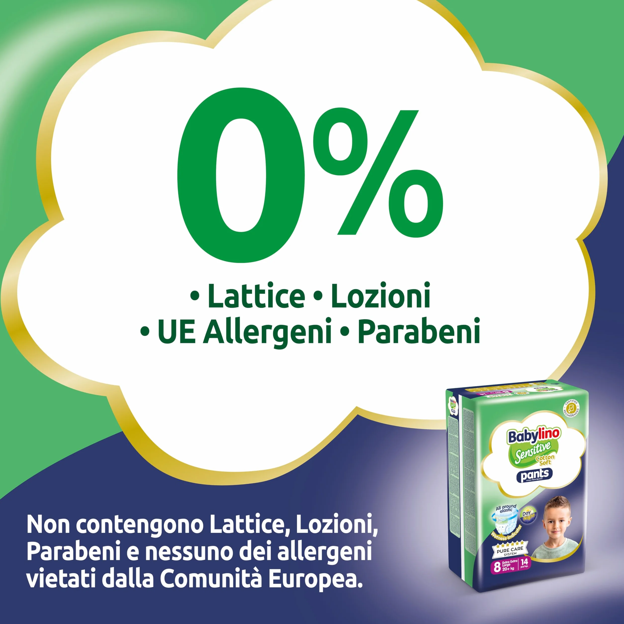 Babylino Sensitive Cotton Soft Pannolini Mutandina Taglia 8 XXL 20+ Kg 14 Unità