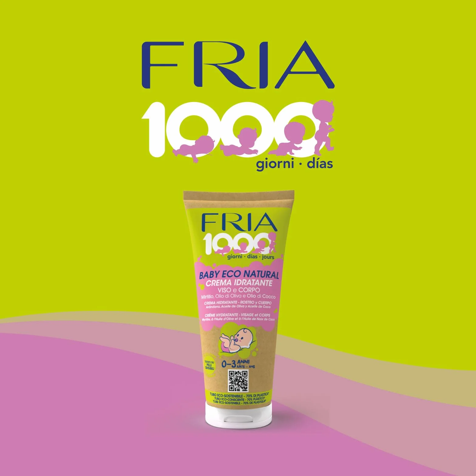 Fria 1000Giorni Crema Corpo e Viso Neonato Bambino Eco Natural con Olio di Cocco e Oliva 200ml