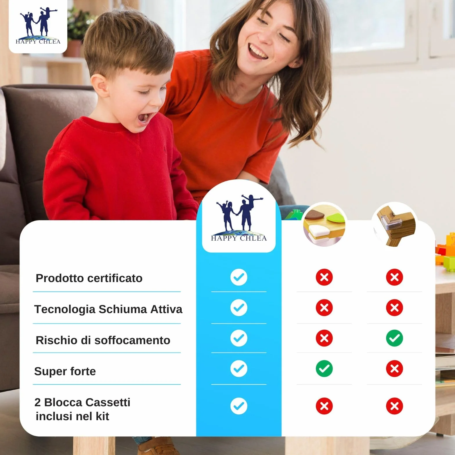 HAPPY CHLEA Paraspigoli Angolari in Gomma con Schiuma Attiva, 20 Morbidi e 2 Blocca Cassetti, Bianco