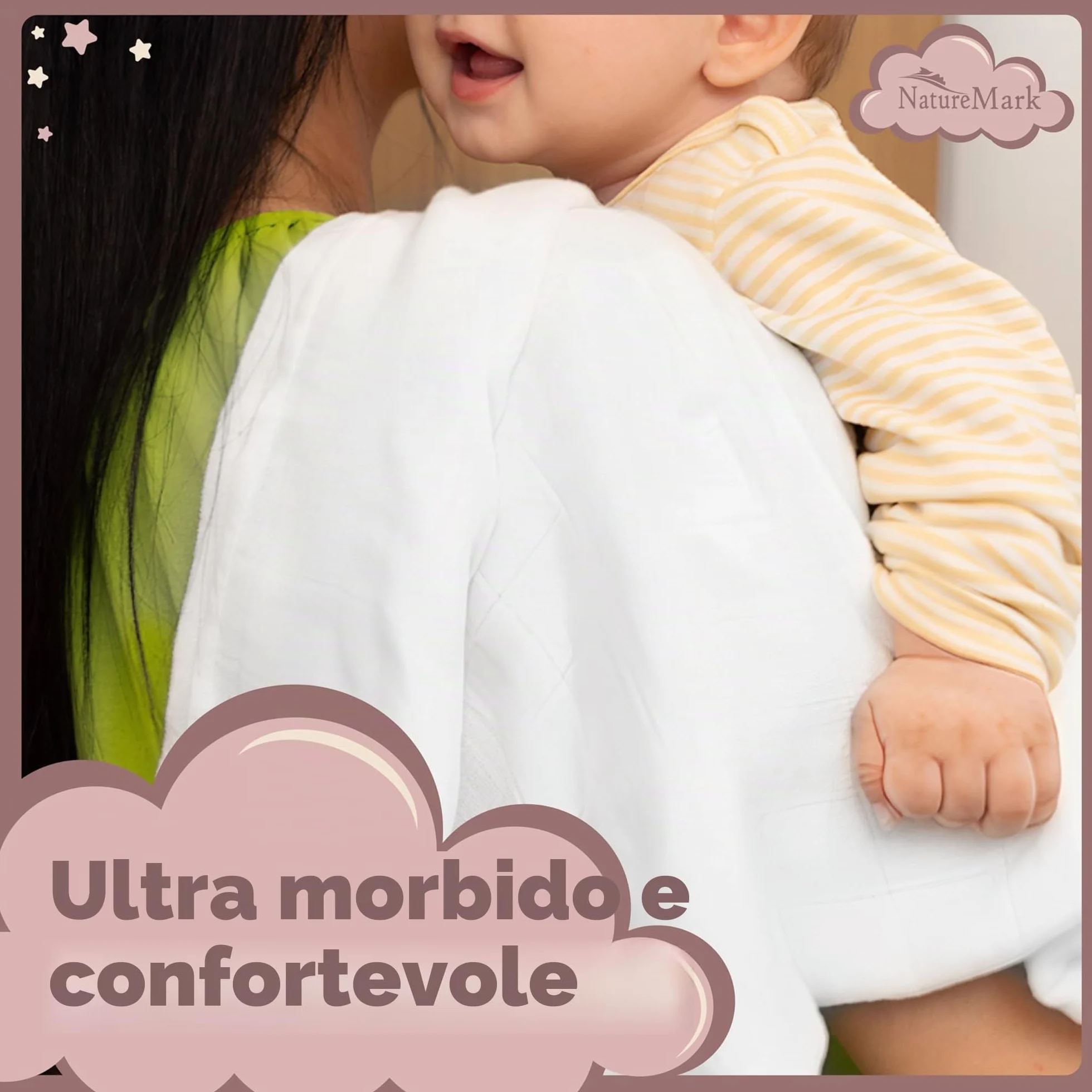 NatureMark Set da 10 Panni in Mussola per Bambino 100% Cotone 70x70 cm Bianca