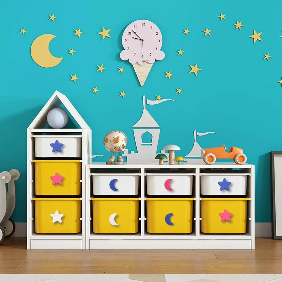 Maniglie per mobili da cucina anticollisione 9 pezzi gomma morbida stelle luna nuvole Rosa