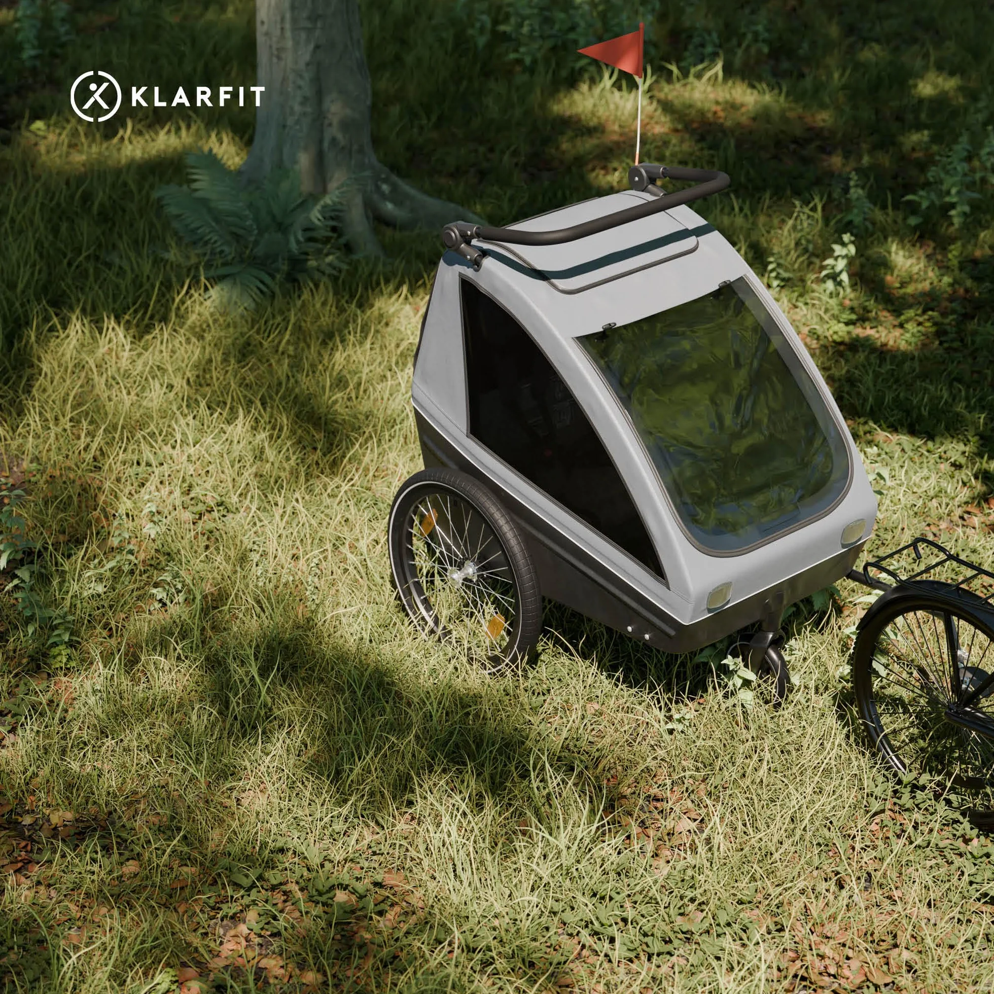 Klarfit GoKiddo Rimorchio per Bici 2in1 Carrello e Passeggino 40kg Pieghevole Grigio Chiaro