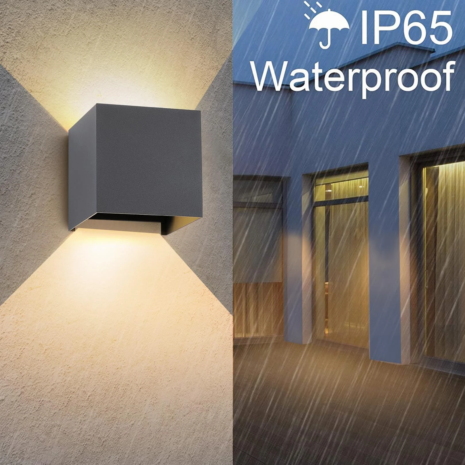 2 Pezzi LED 15W Lampada da Parete Esterno/Interno Regolabile 3 colori Cubo 11CM IP65 Impermeabile Lampade da Esterno Parete Applique Esterni Quadrata Angolo del Fascio Regolabile Moderne Grigio Scuro
