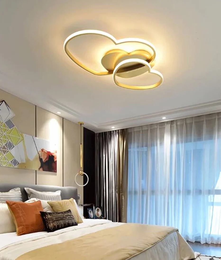 LED Lampada Da Soffitto Dimmerabile Plafoniera Forma Di Cuore Lampada Da Soggiorno Moderna Con Telecomando Metallo Lampadario Per Camera Dei Bambini Ragazzi Ragazze Cameretta Cucina,Oro,50cm