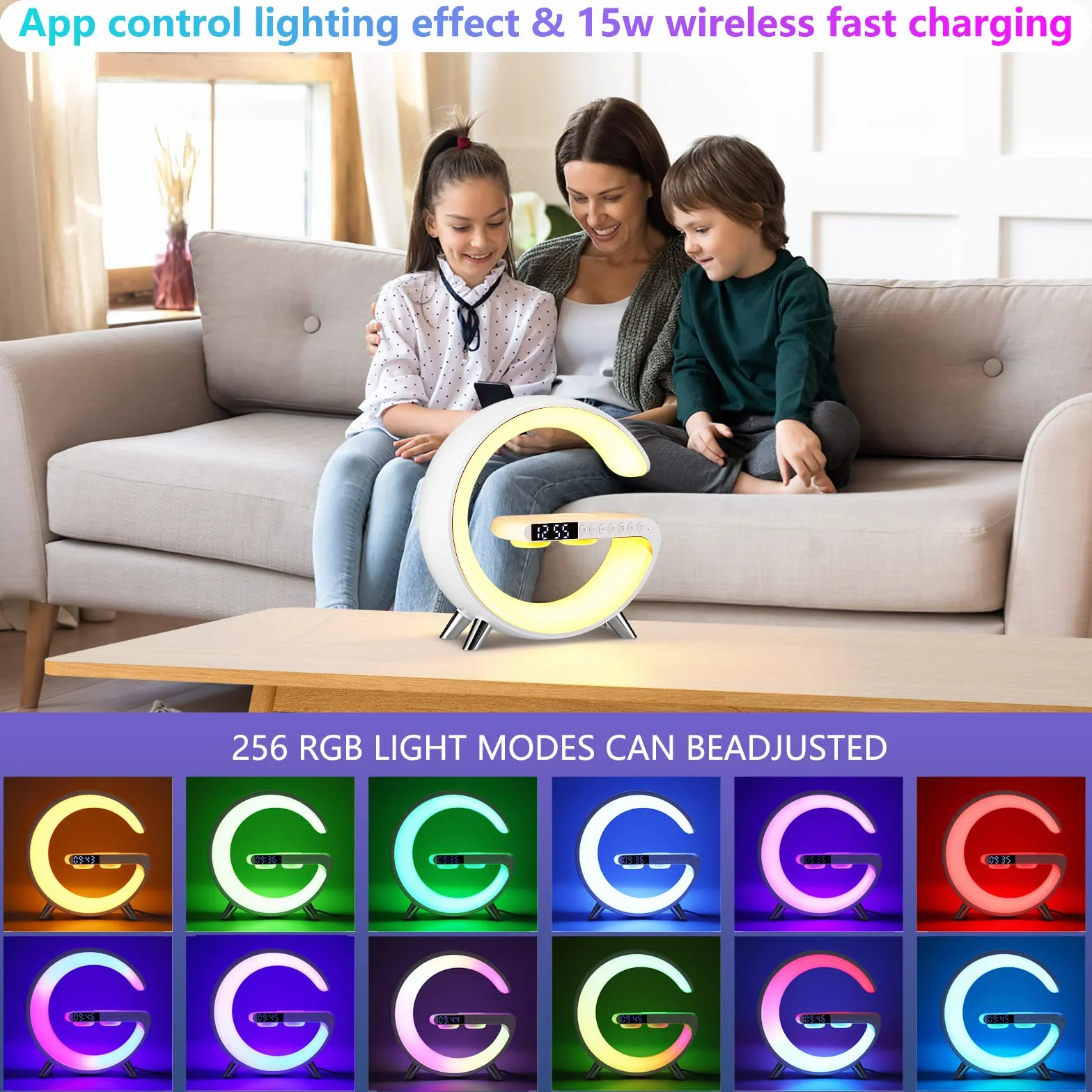 Lampada da Tavolo a LED intelligente, per Atmosfera con Caricabatterie Senza Fili Altoparlante Bluetooth Luce Notturna Dimmerabile con Sincronizzazione Musicale (Bianco)