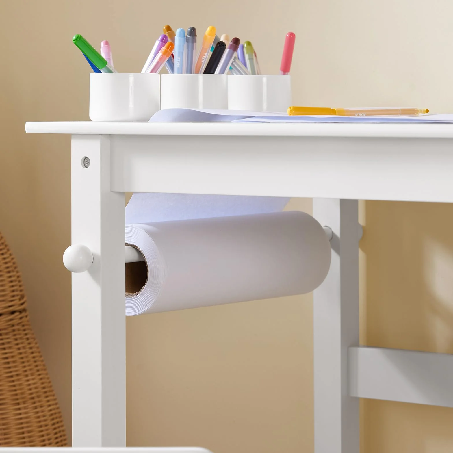 SoBuy KMB60-W Tavolino Bambini Set Tavolo e Sedie Multiattività 2 Ripiani Bianco 80x54x65,5cm