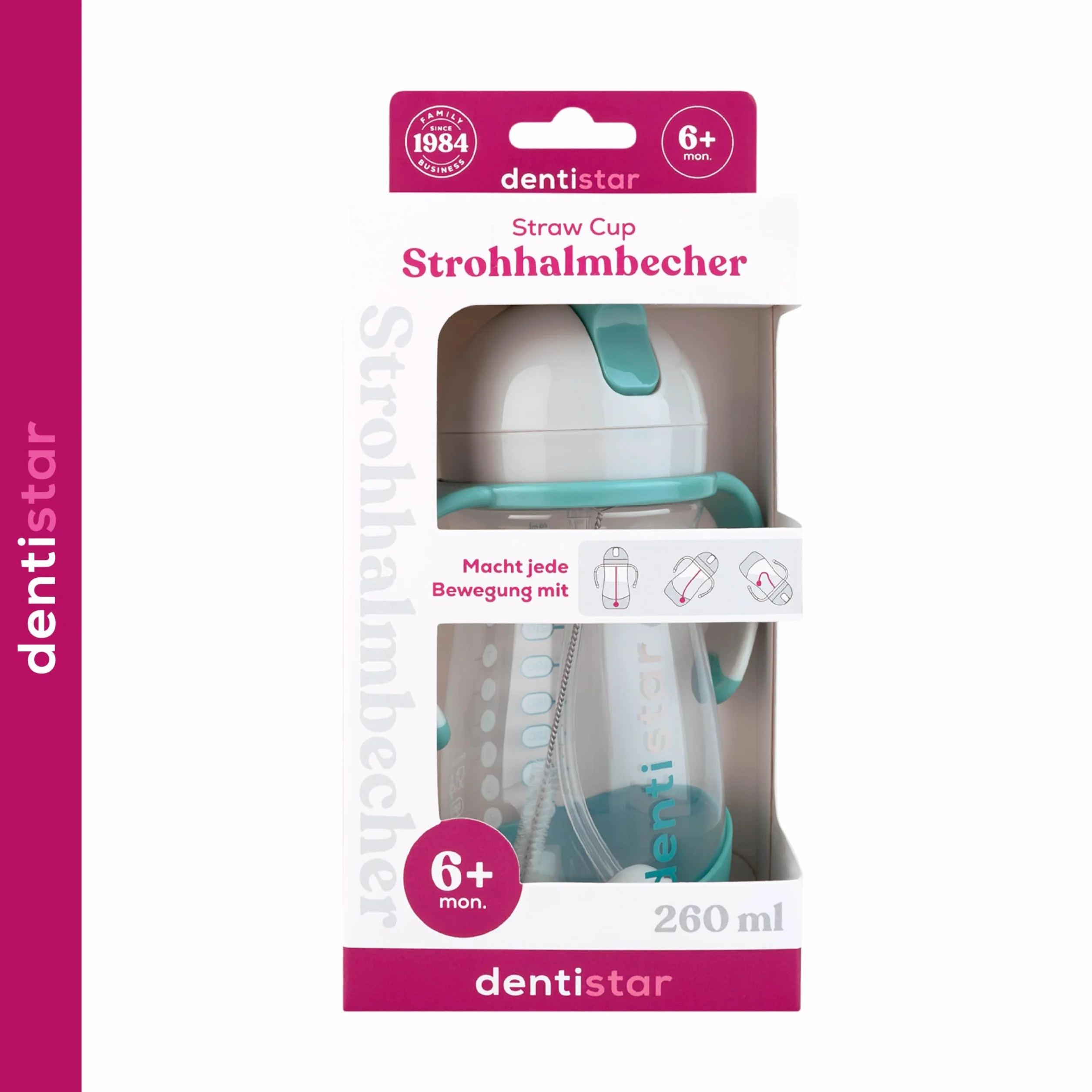 Dentistar Tazza bambini 260 ml Bicchiere antigoccia con cannuccia dinamica e manici Senza BPA Menta