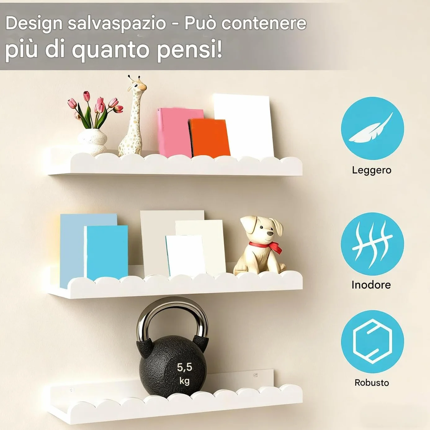 Librerie Galleggianti per Libri 2 Pezzi in Legno per Parete Camera Bambini Bagno