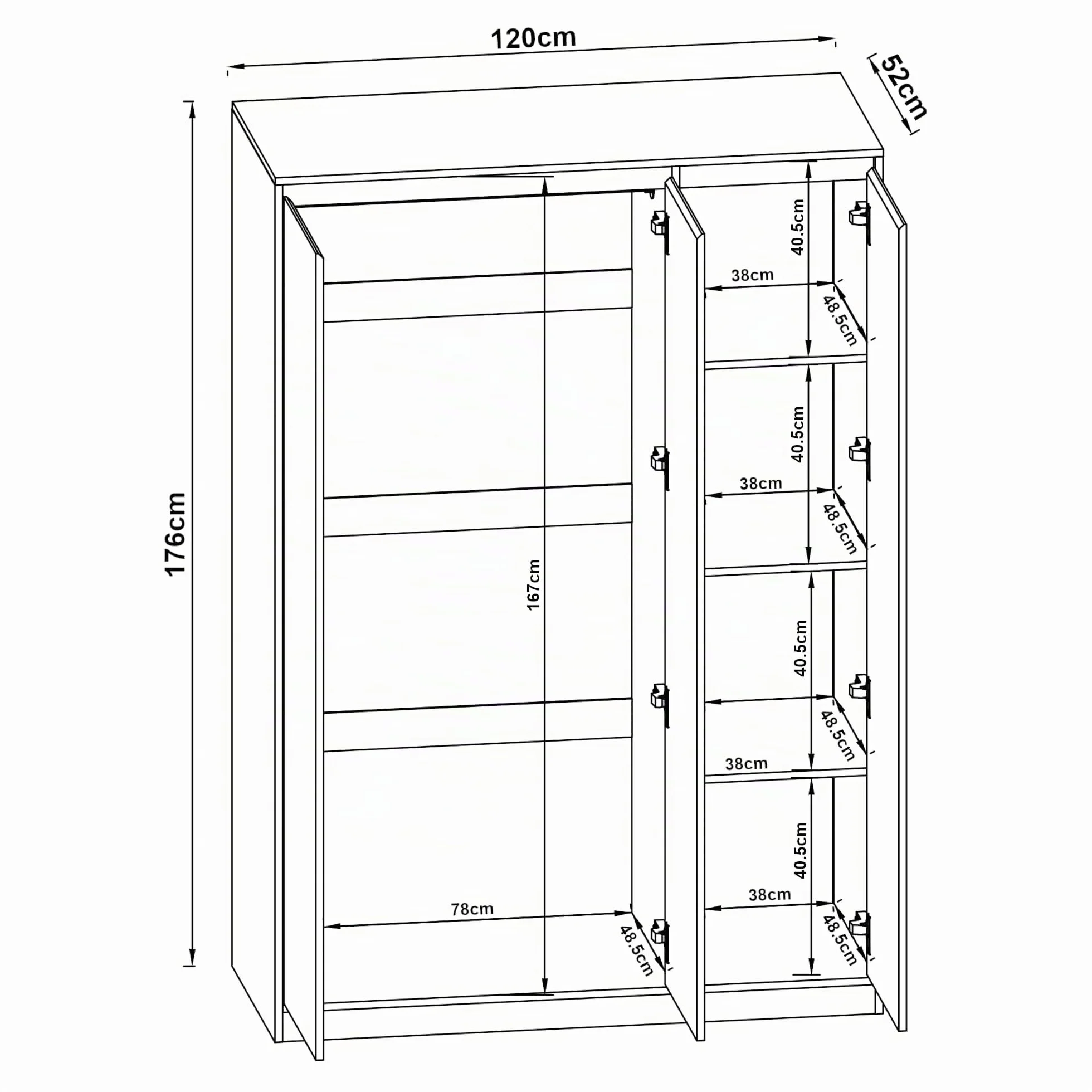 Armadio per Guardaroba con Ante Bianche 4 Scomparti 176 x 120 x 52 cm MDF Effetto Rovere
