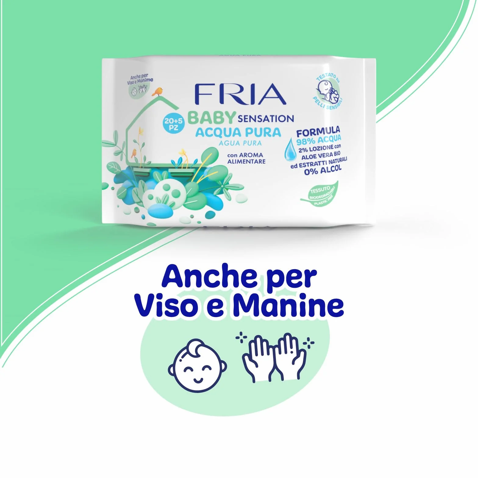 Fria Baby Salviette per Cambio Pannolino 98% Acqua Purificata 20+5 Confezione Pocket