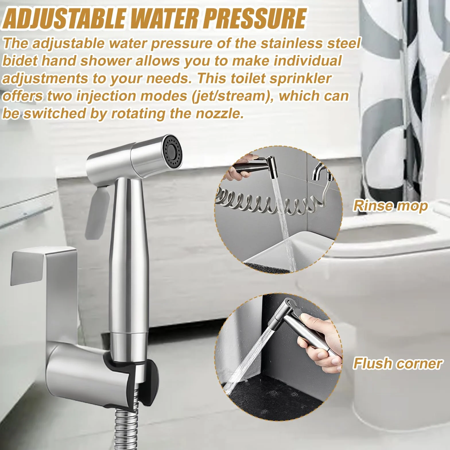 Bidet doccetta a mano in acciaio inox spruzzatore WC kit con erogatore tubo gancio