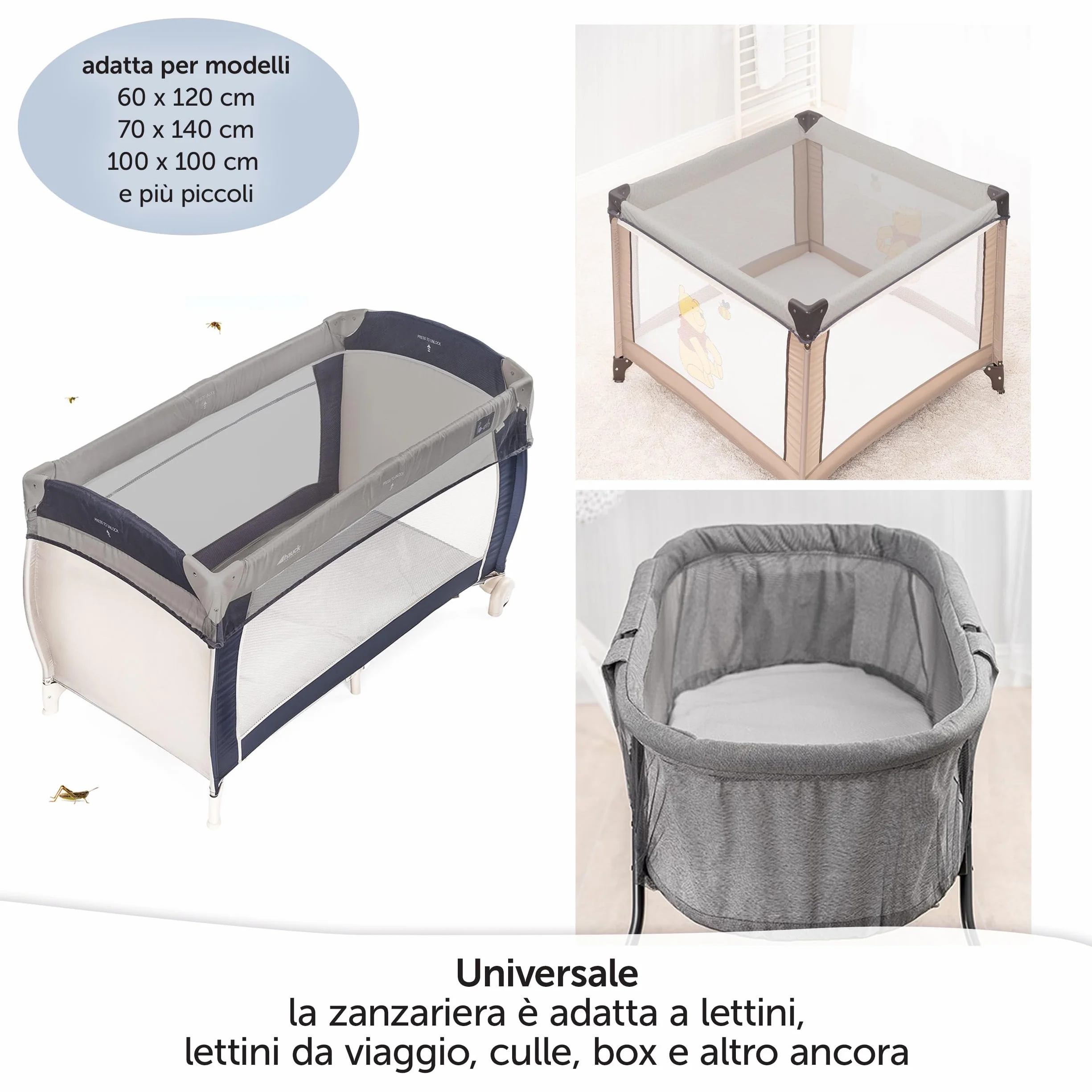 Zanzariera Universale Anti-Insetti per Lettino da Viaggio e Campeggio – Rete Protettiva Traspirante con Elastico