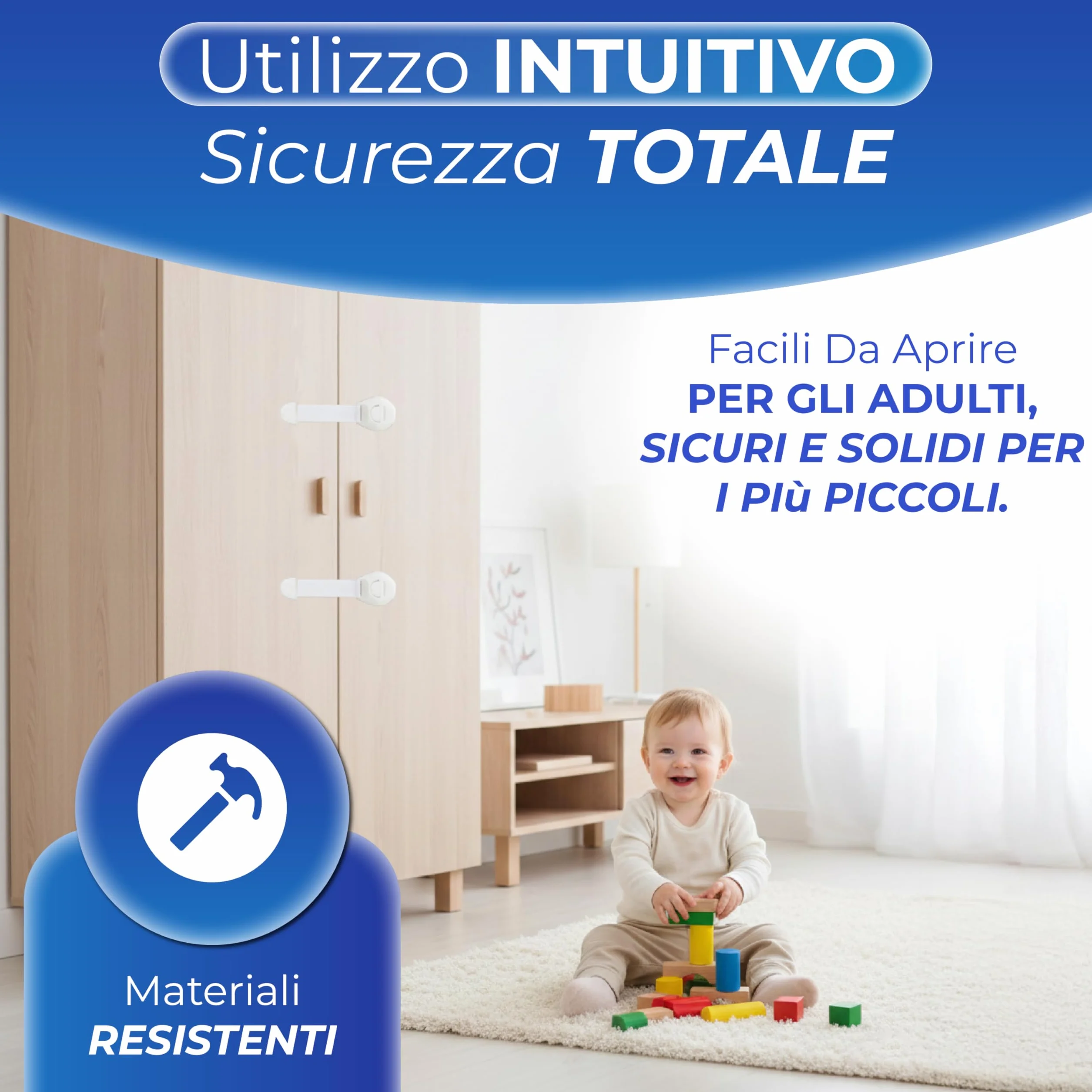 Blocca Cassetti Per Bambini Con Chiusura Di Sicurezza Adesiva, Installazione Senza Fori, Adesivo Ultra Resistente – Sicurezza Per Mobili Cucina Armadi Frigorifero