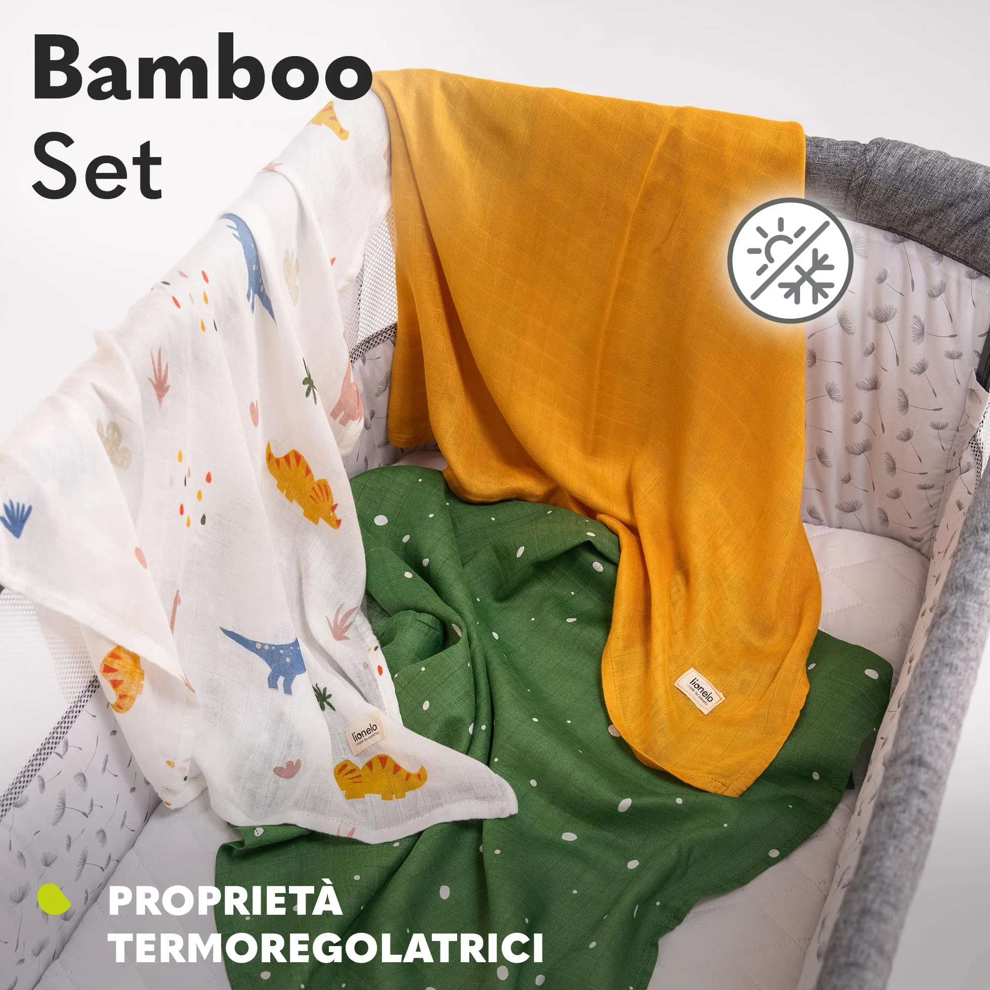 Lionelo Bamboo Set 3 Pezzi Mussole Neonato 70x70 cm Cotone Bambù 100% Naturale Antibatteriche Antimicotiche Ipoallergeniche