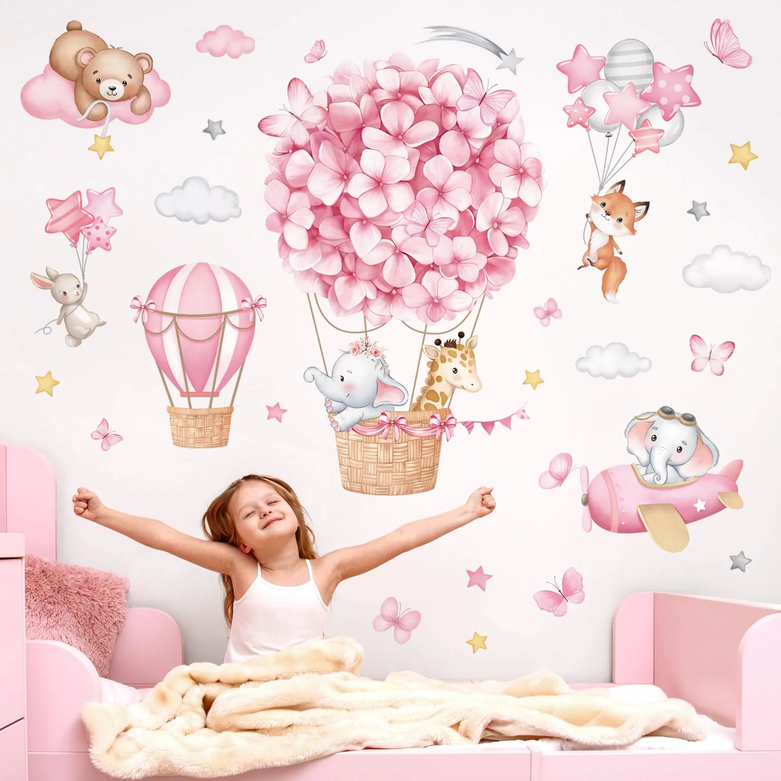 Wondever Adesivi Murali Bambini Mongolfiera Animali Sticker da Muro per Camere Ragazze