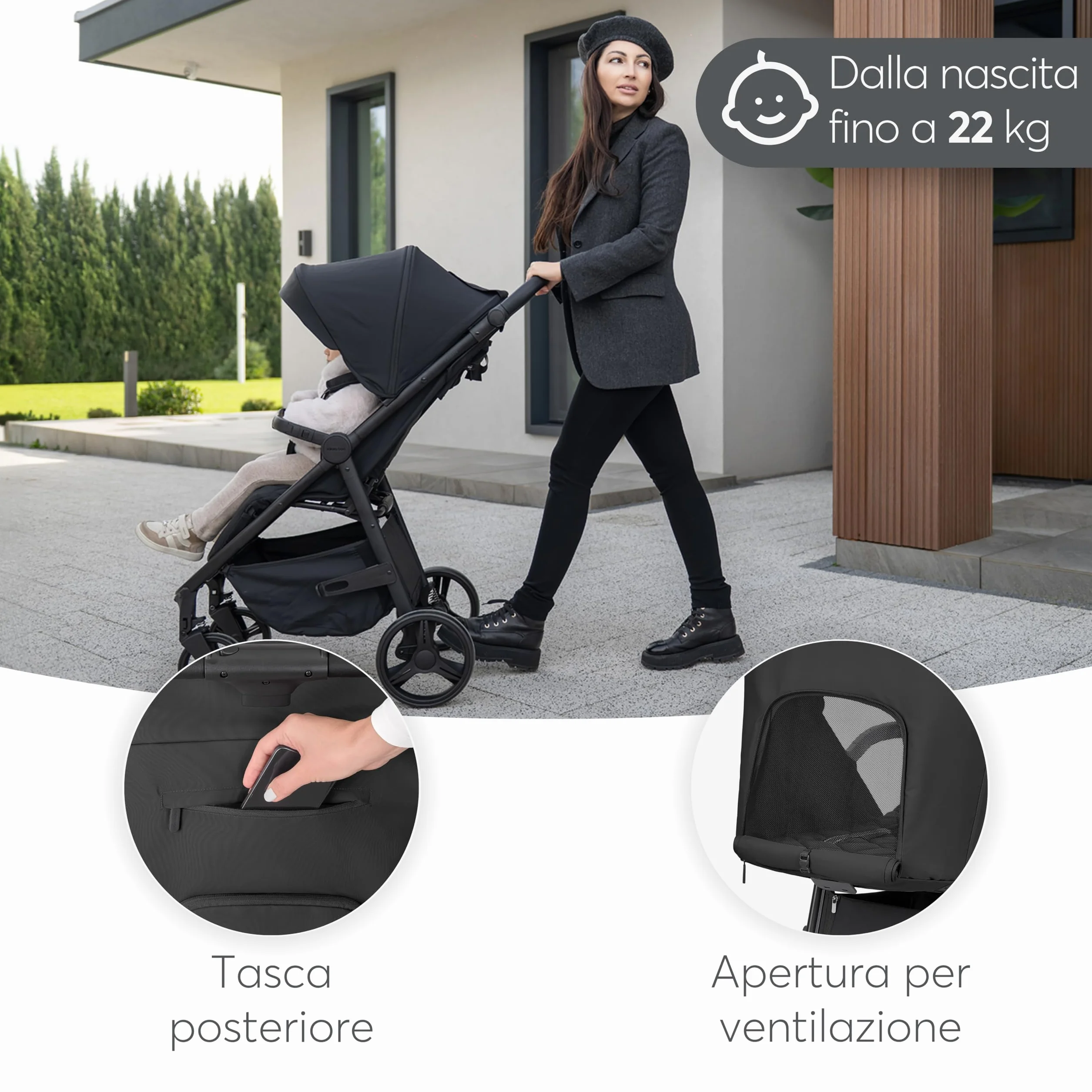 KikkaBoo Passeggino Leggero da Viaggio URBAN, 0+ Mesi fino 22 kg, Pieghevole Automatico, Beige