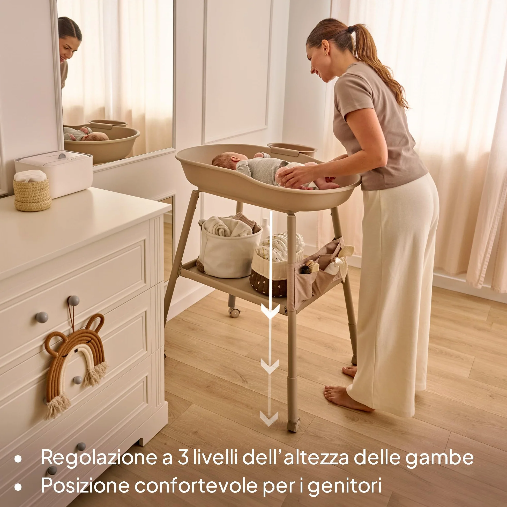 Lionelo Rosie Fasciatoio per neonato Portatile con Ruote e Freno Altezza Regolabile Materassino Impermeabile