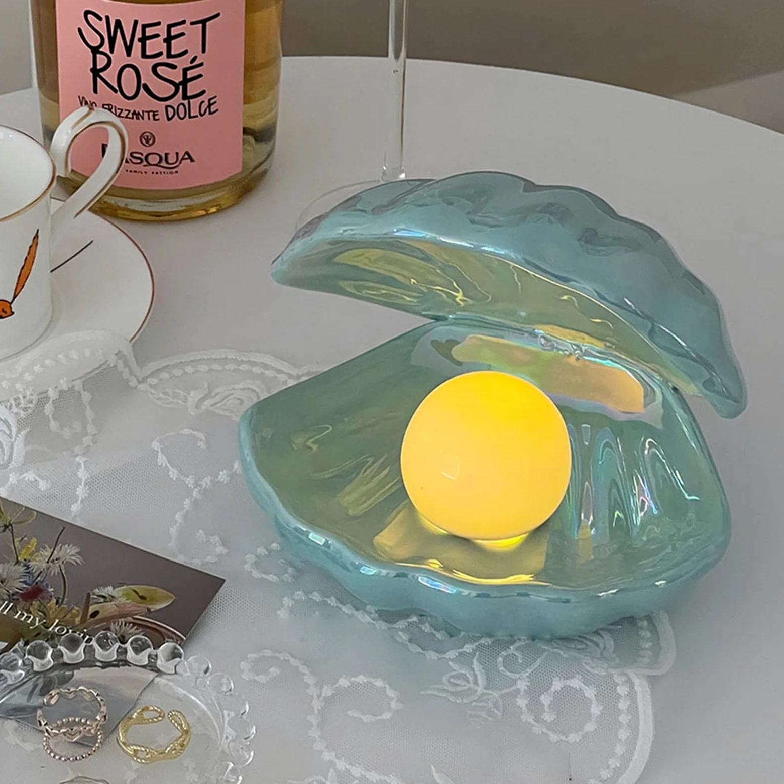 Luce Notturna LED a Forma di Conchiglia, Decorazione Camera da Letto(Verde)
