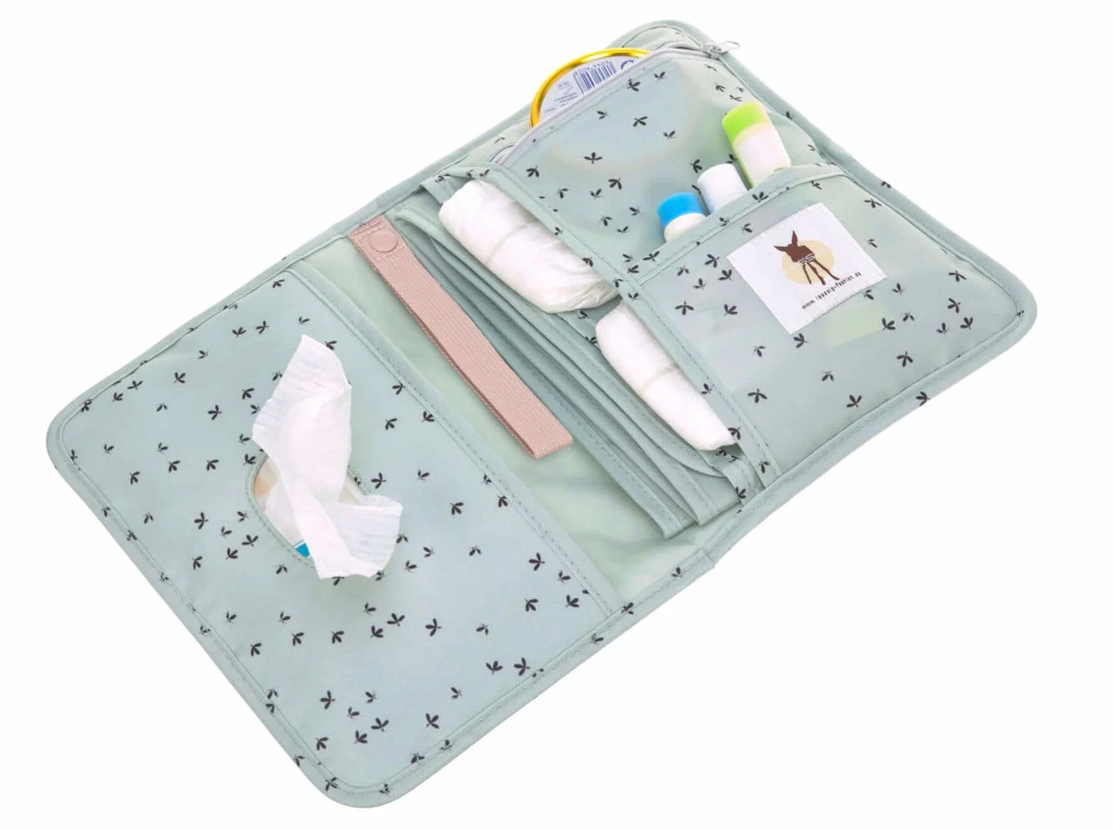 LÄSSIG Borsa per pannolini con fasciatoio e scomparto salviette Cambiare Pouch Floral Mint