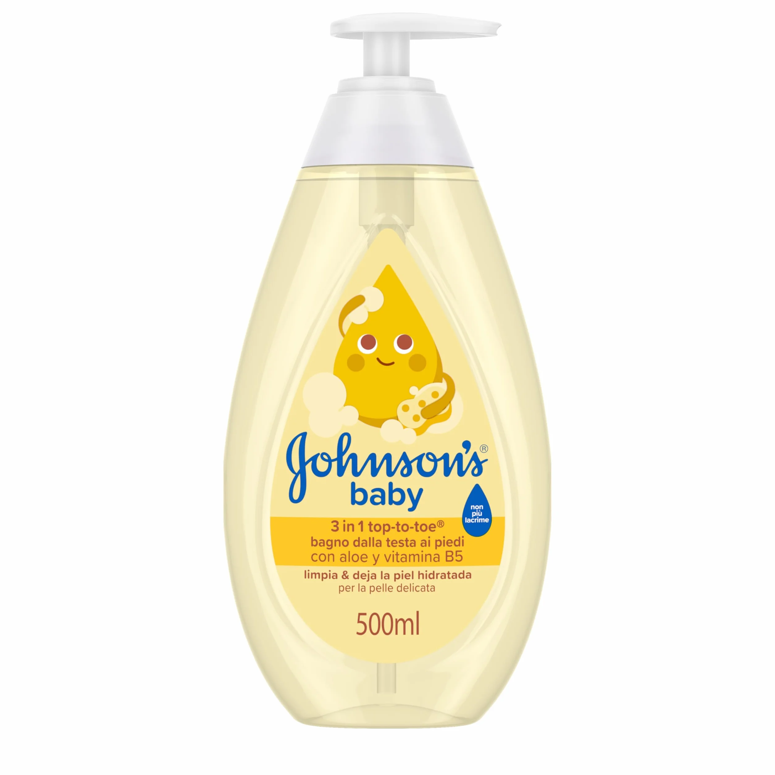Johnson's Baby Top-to-Toe 3 in 1 Bagno dalla Testa ai Piedi 500 ml Bagnoschiuma e shampoo bambini per viso corpo e capelli