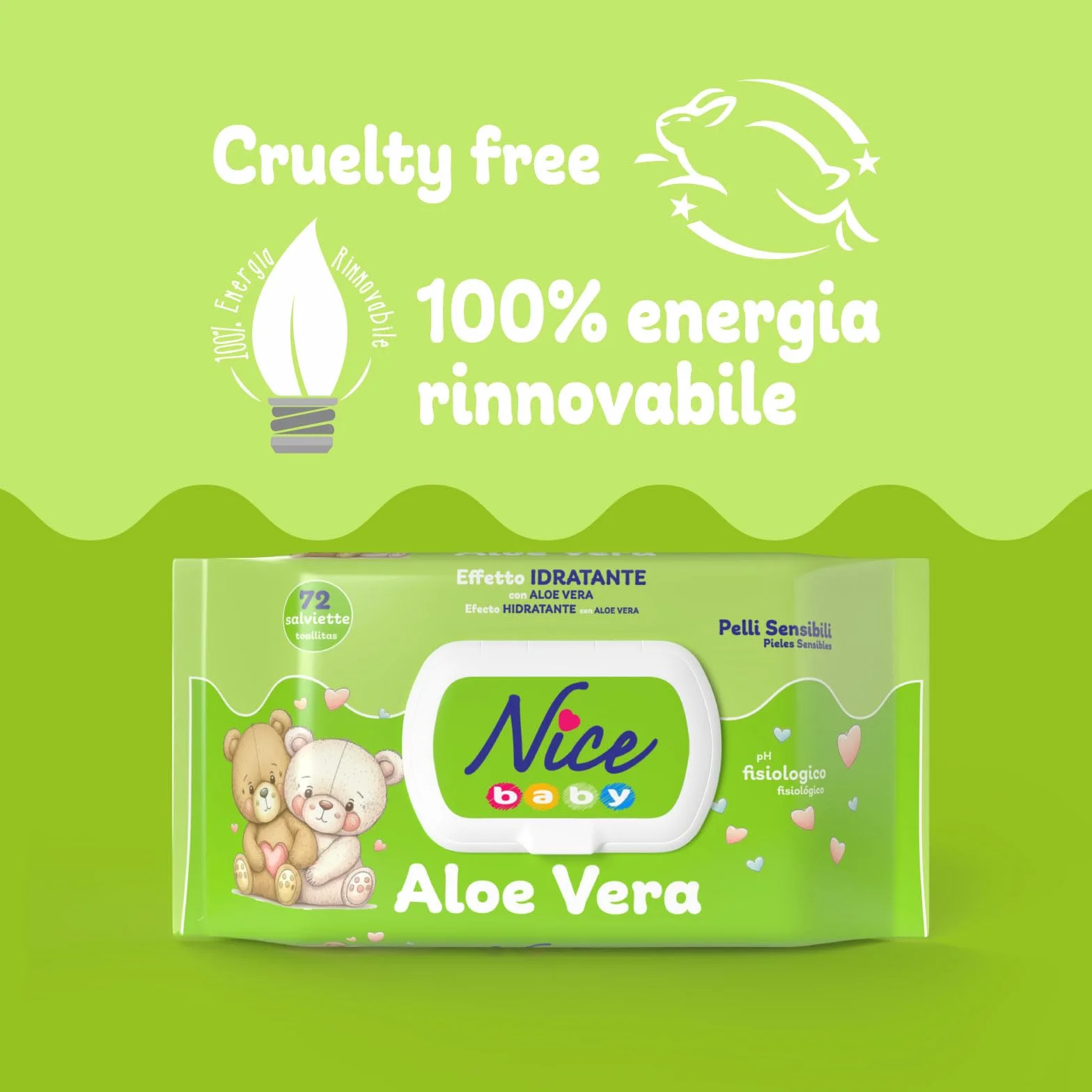 Nice Baby Aloe Vera Salviette per Cambio Pannolino, Confezione da 72