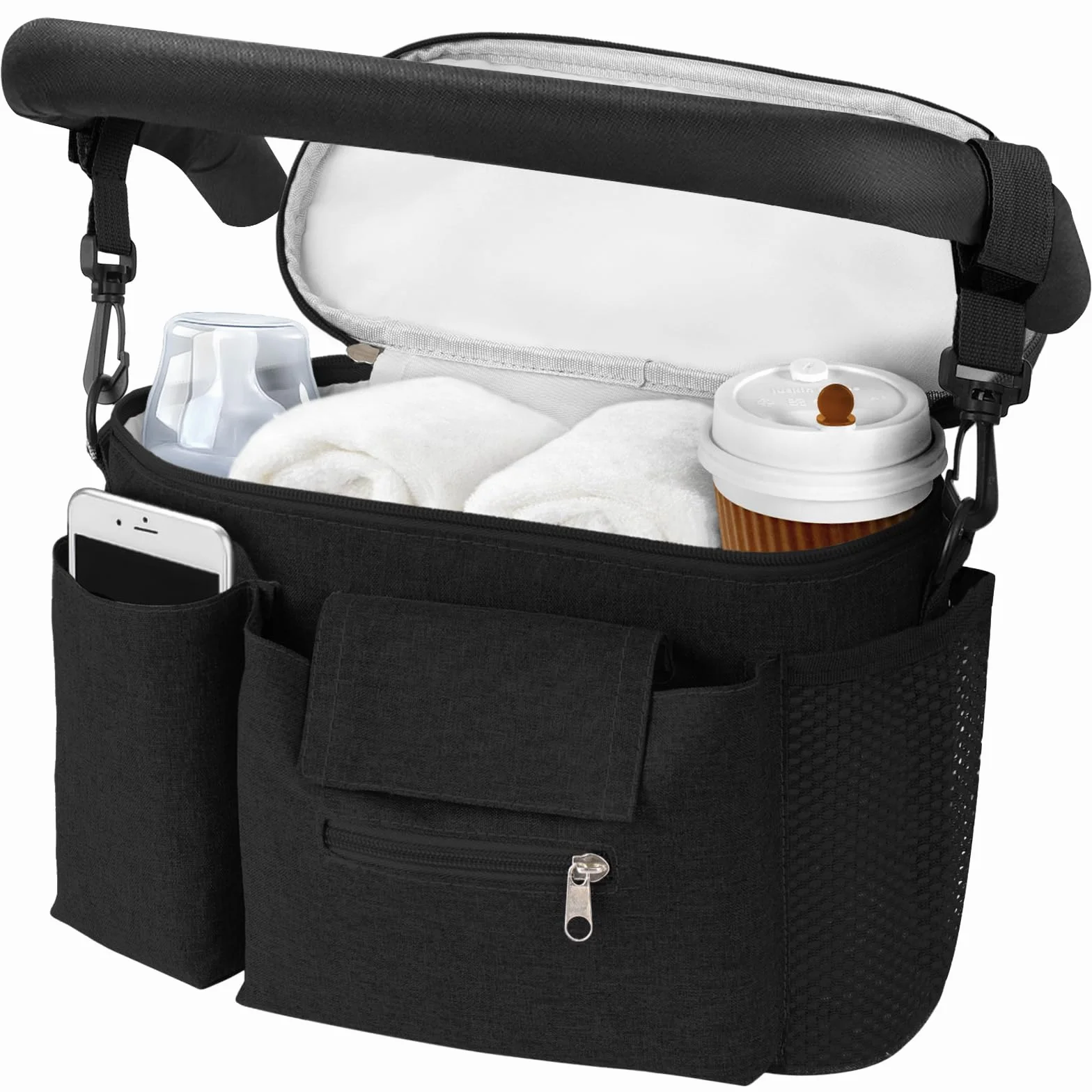 HOTUT Borsa Passeggino Organizer con Tasca Telefono Touch Screen, Multifunzione Borsa Cambio Neonato Tracolla Regolabile per Pannolini Salviette Biberon
