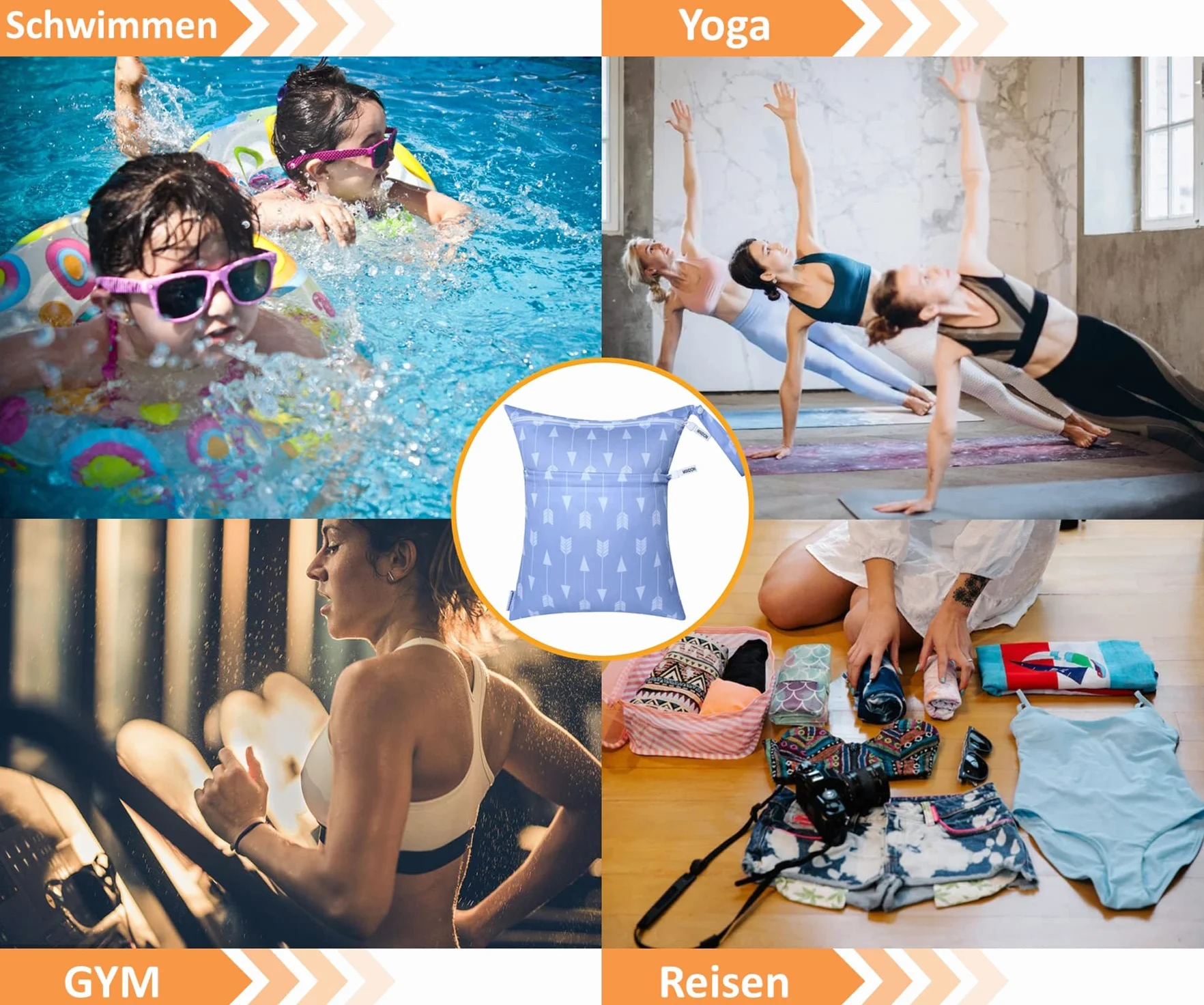 Wetbag Borsa per Pannolini Lavabili Impermeabile con Doppia Cerniera Wet Dry Bag, Viaggi Spiaggia Piscina Gym, Pattern 11