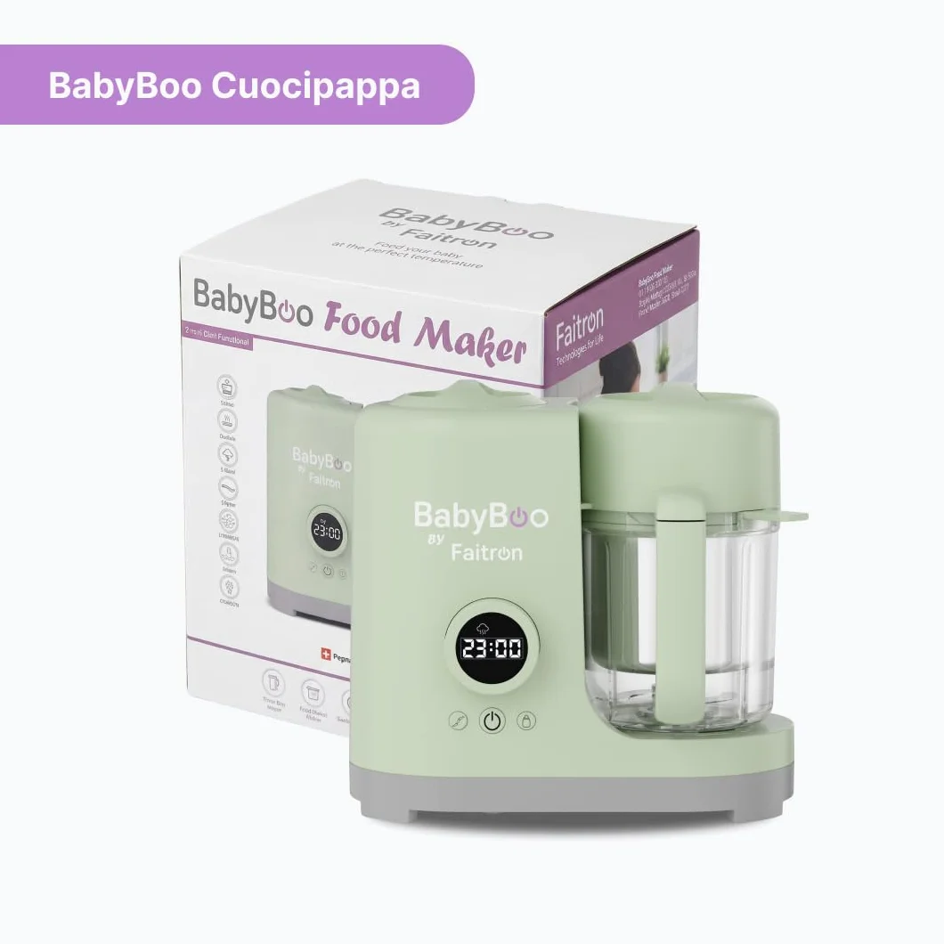BABYBOO Robot Pappa 7-in-1 Cuoci a Vapore e Frulla 20 Minuti 300W Scaldabiberon Sterilizzatore Tritan Acciaio Inox Display Digitale