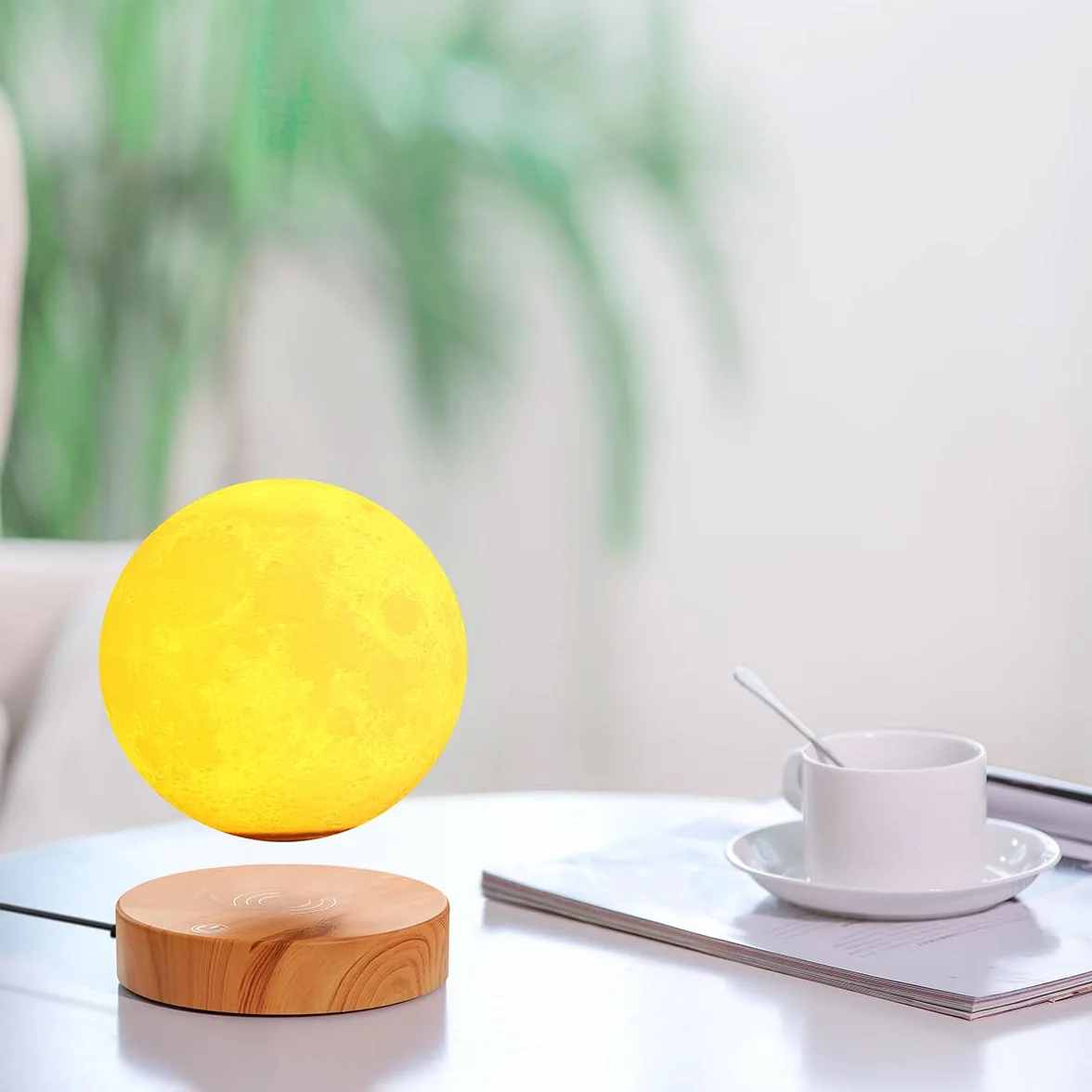 Lampada VGA a forma di luna che oscilla liberamente nell'aria, con base in legno e luce di luna della stampa 3D, per regali unici, Room Decor, luce notturna, scrivania giocattolo Tech