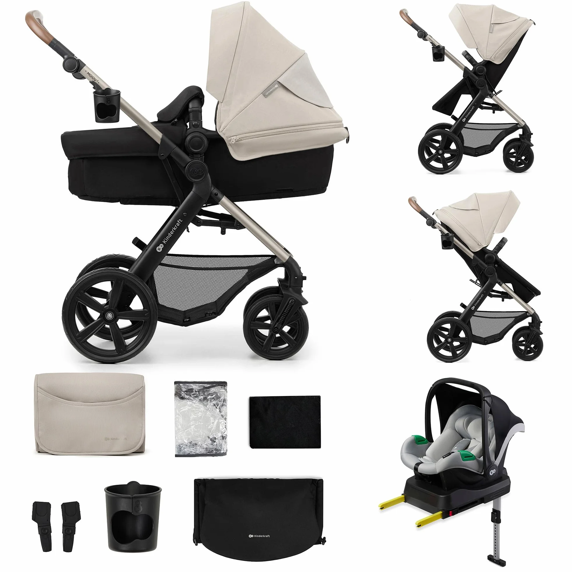 Kinderkraft MOOV 2 passeggino multifunzionale 4 in 1 trio neonato navicella seggiolino auto MINK PRO i-Size Grigio
