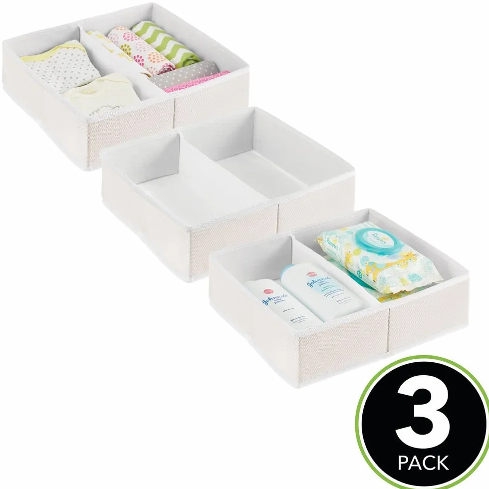 mDesign Set 3 Box portaoggetti Bimbo Organizer Armadio Calze Bavaglini Pannolini 2 Scomparti Crema Bianco