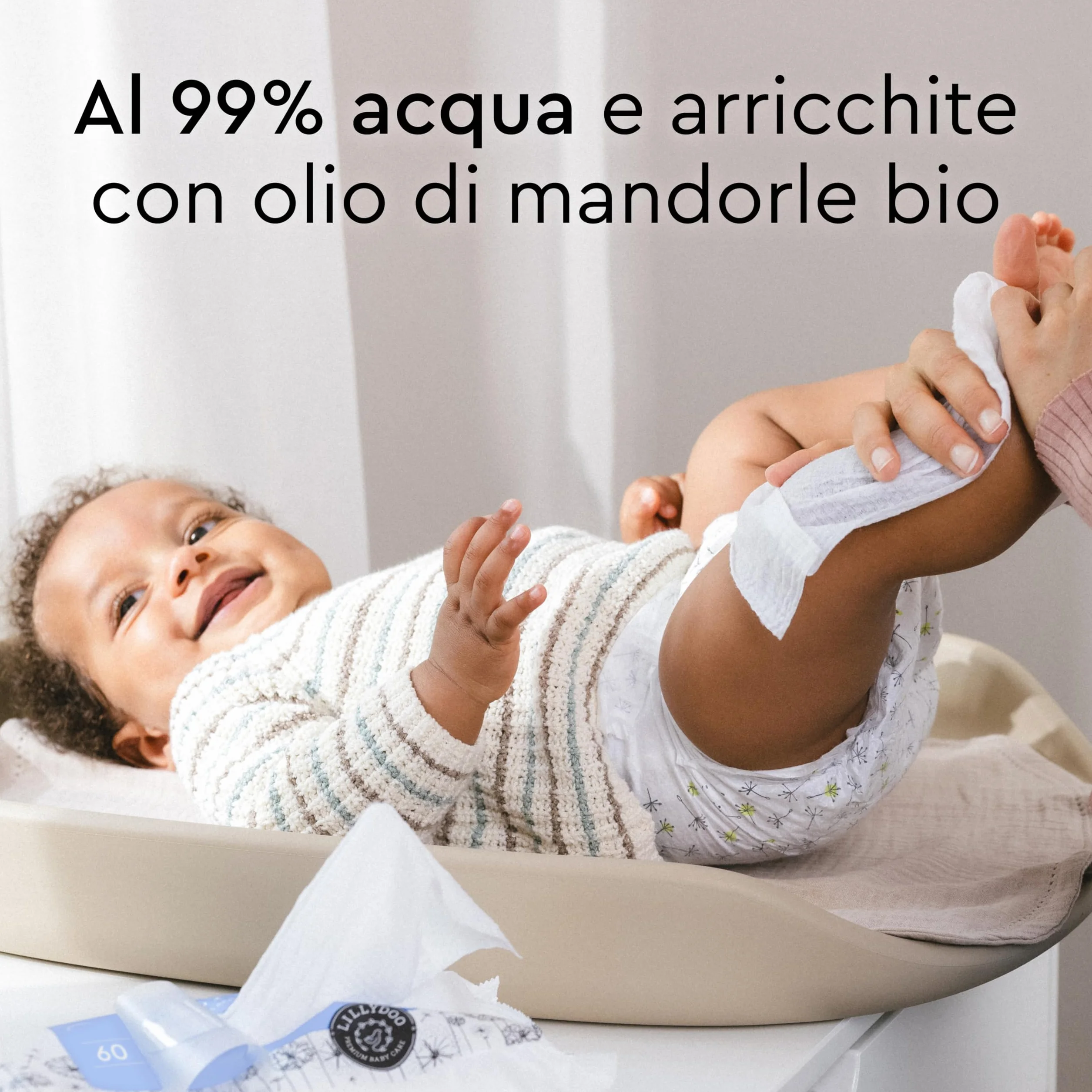 LILLYDOO Salviettine umidificate 99% acqua 300 pezzi 100% senza plastica senza profumi