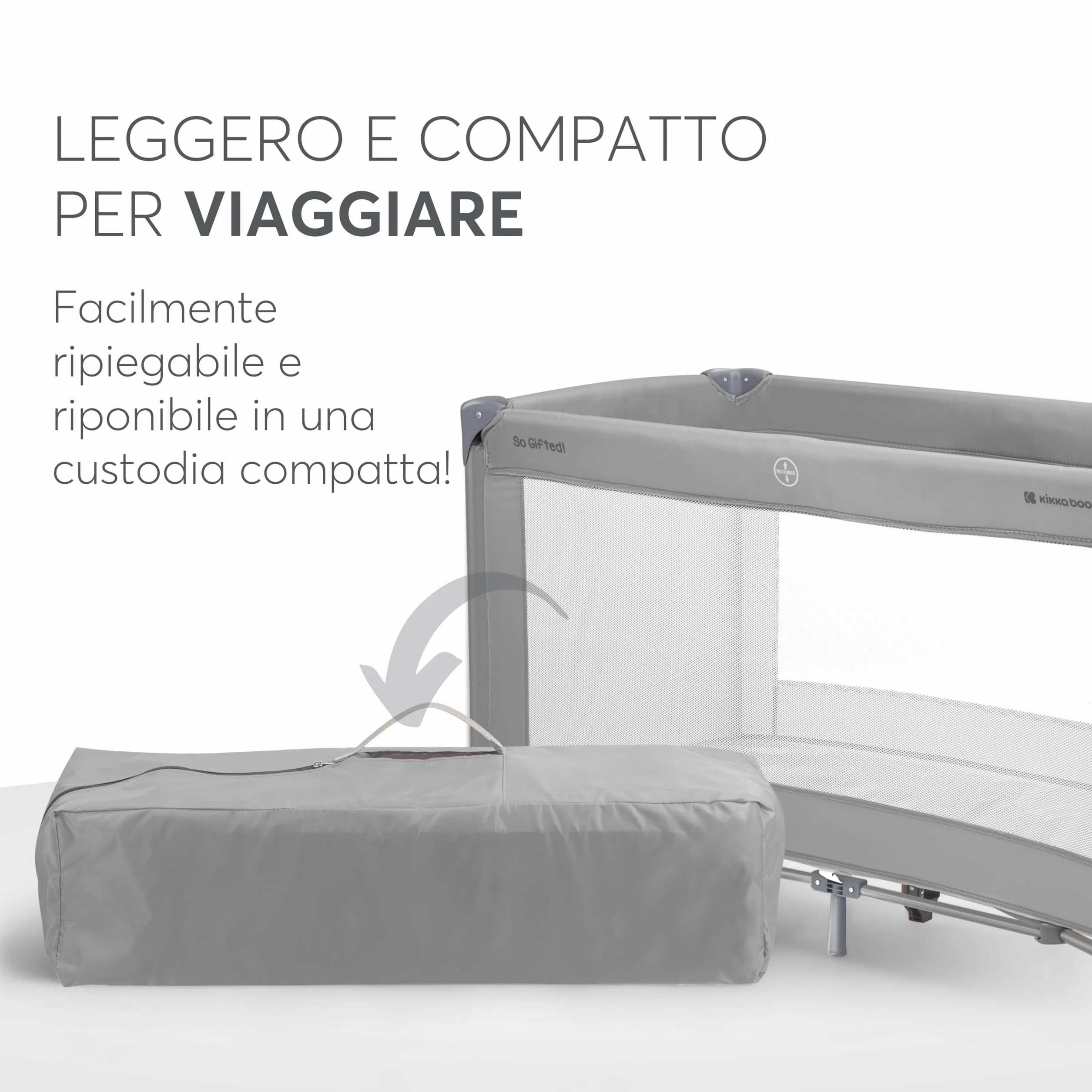 Kikka Boo Lettino da Campeggio SO GIFTED, Culla Neonato da Viaggio 120x60 cm, Fino a 15 kg, Pieghevole, Grigio