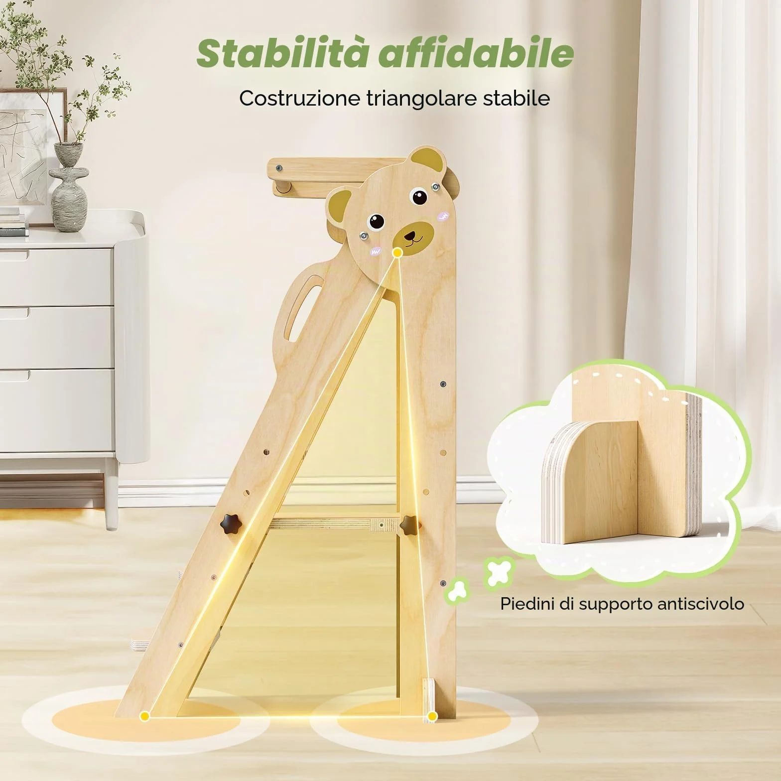 Torre montessoriana pieghevole per bambini, Montessori Learning Tower regolabile in altezza, legno naturale
