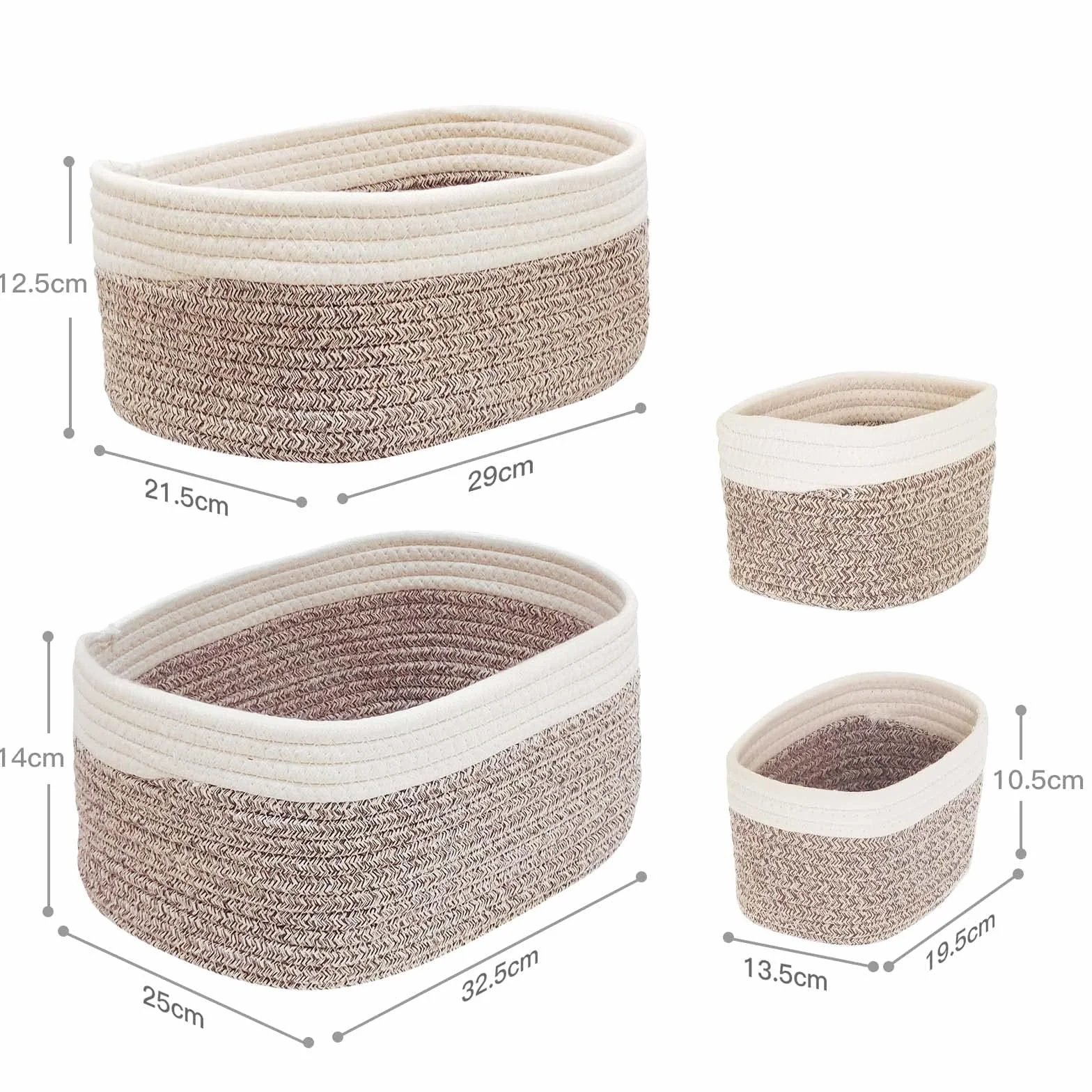 Cesto portaoggetti intrecciato in corda di cotone set da 4 pezzi per bagno fasciatoio organizer