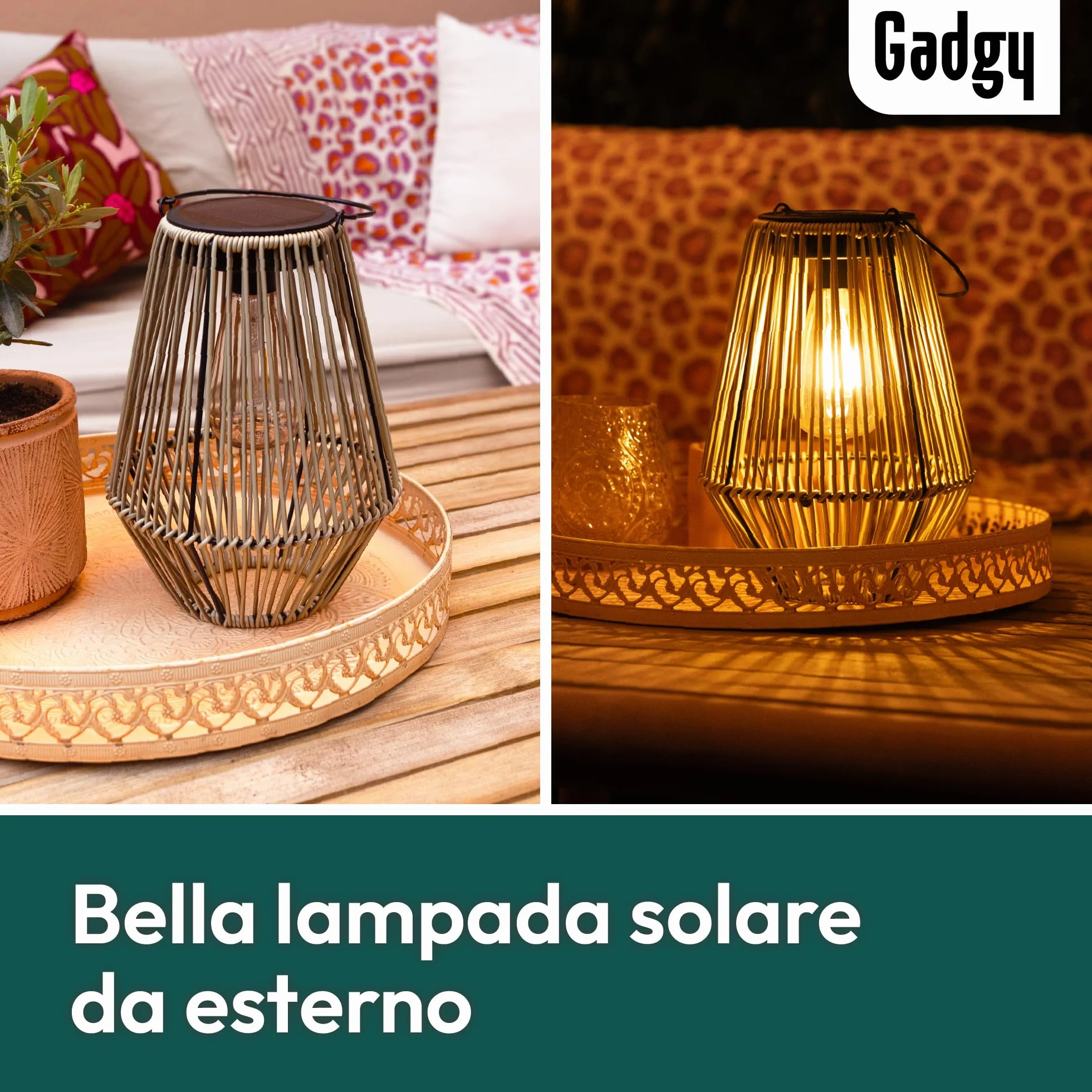 Gadgy Lampada Solare da Giardino con Effetto Rattan – Lanterna Solare per Esterni Impermeabile – Luce Decorativa a LED per Giardino, Balcone o Tavolo – Ricaricabile ed Ecologica
