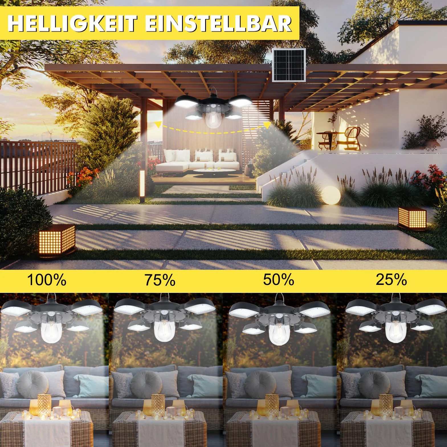 Lampade solari per esterni con telecomando, 192 LED, batteria da 5400 mAh, con cavo da 5 m, impermeabile, 7 W, 3200 lm, 5 modalità, per interni ed esterni, pollaio, serra