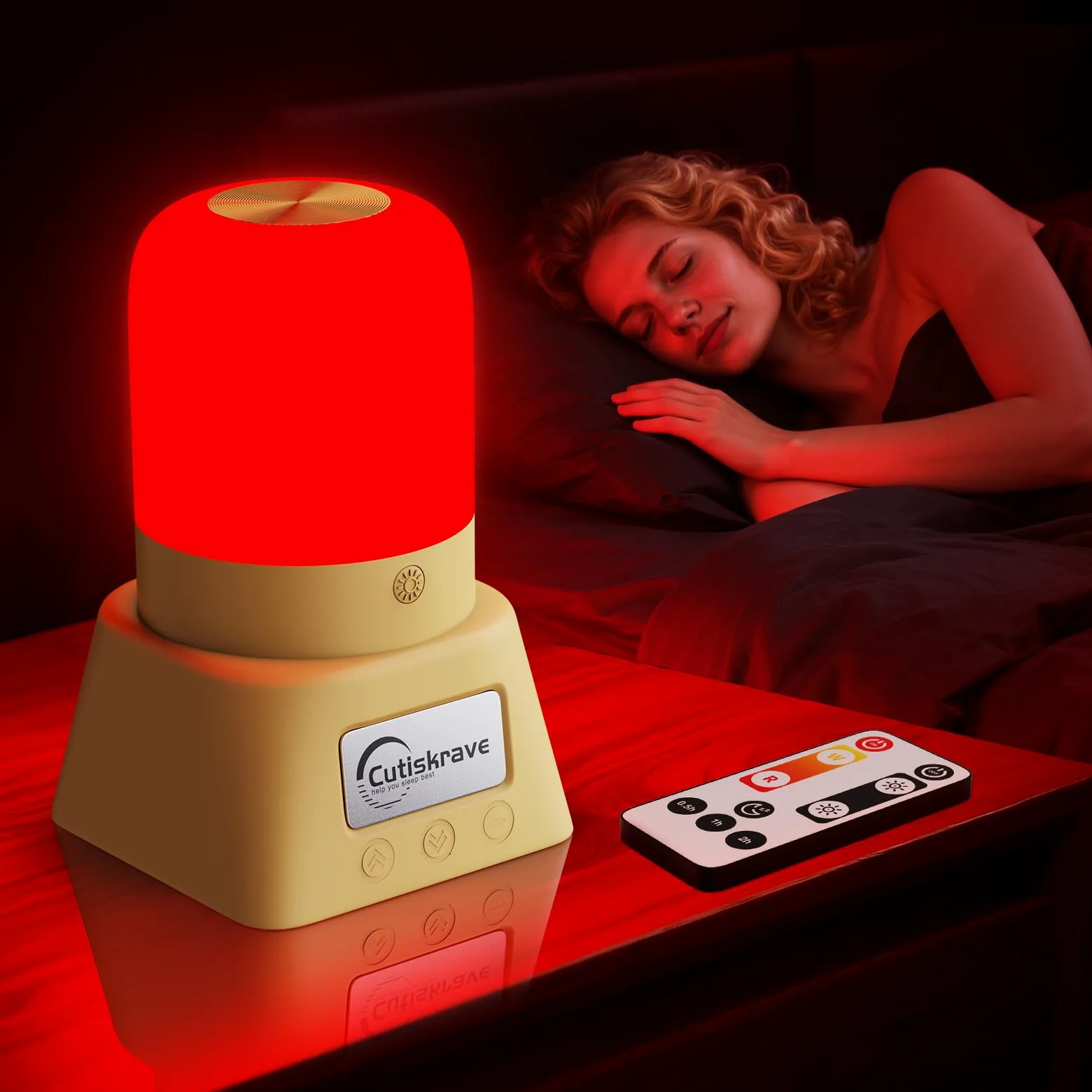 Lampada notturna a luce rossa per dormire, lampada da scrivania con lunghezza d'onda 670 nm, telecomando touch, luce rossa per dormire, sostenuta dalla scienza, per rilassamento profondo, viaggi