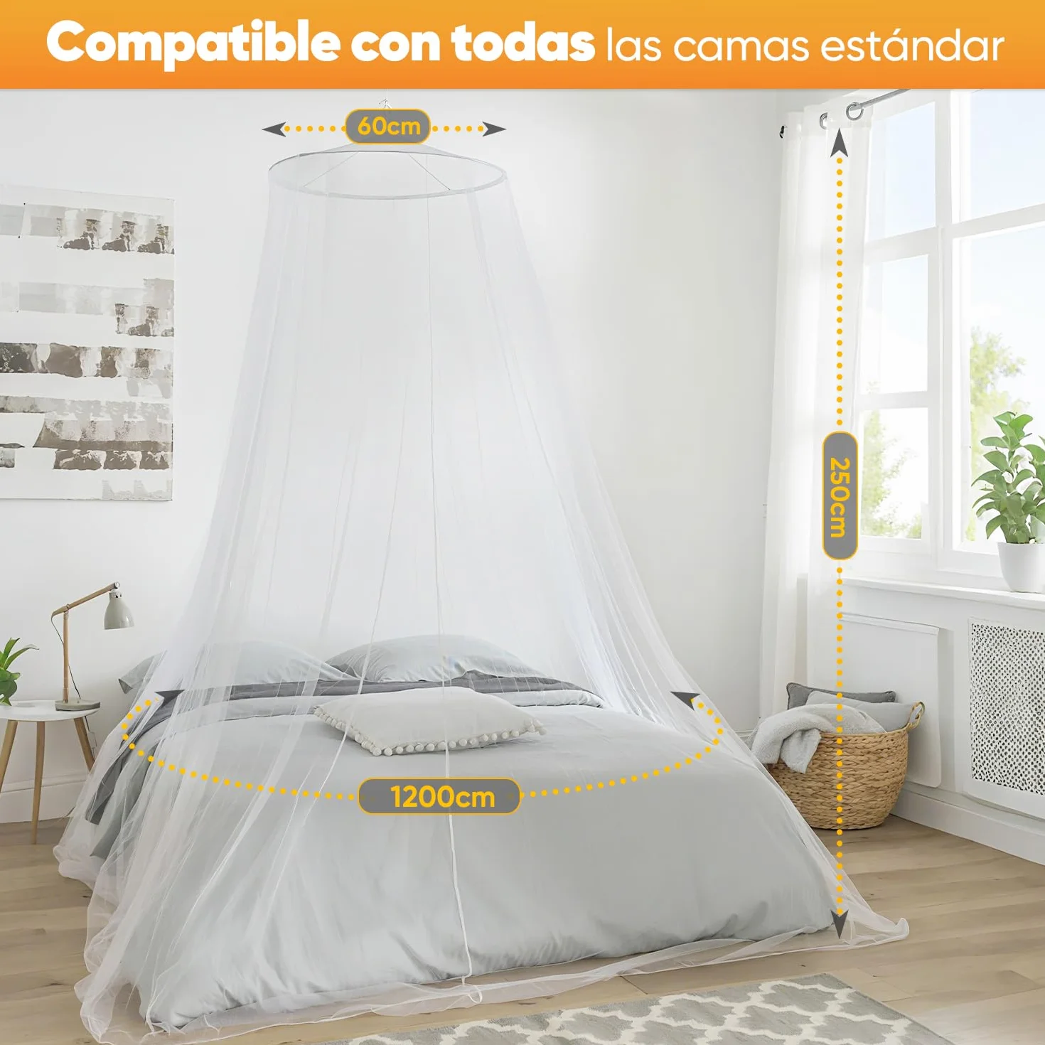 Sekey XXL Moustiquaire pour Lits Simples à Doubles, Protection Anti-Insectes, 60x250x1200cm, Blanc
