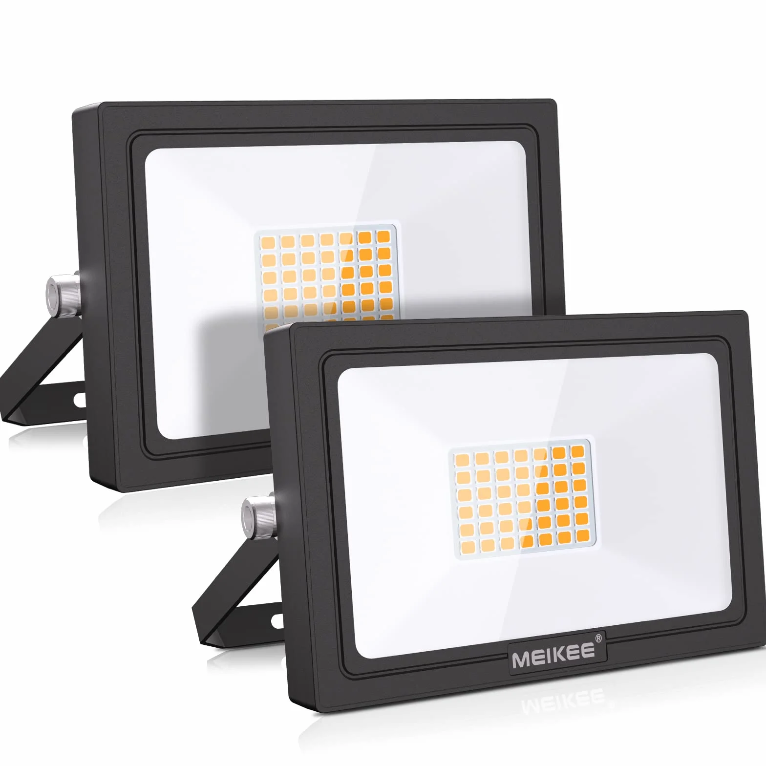 MEIKEE Faretto LED da Esterno, 35W, 3000LM, Faretti a LED per Esterni Impermeabile IP66, Potenti luci 42 LED Interna ed Esterna 2700K Bianco Caldo Per Giardino Cortile Garage Piazza - 2 Pezzi