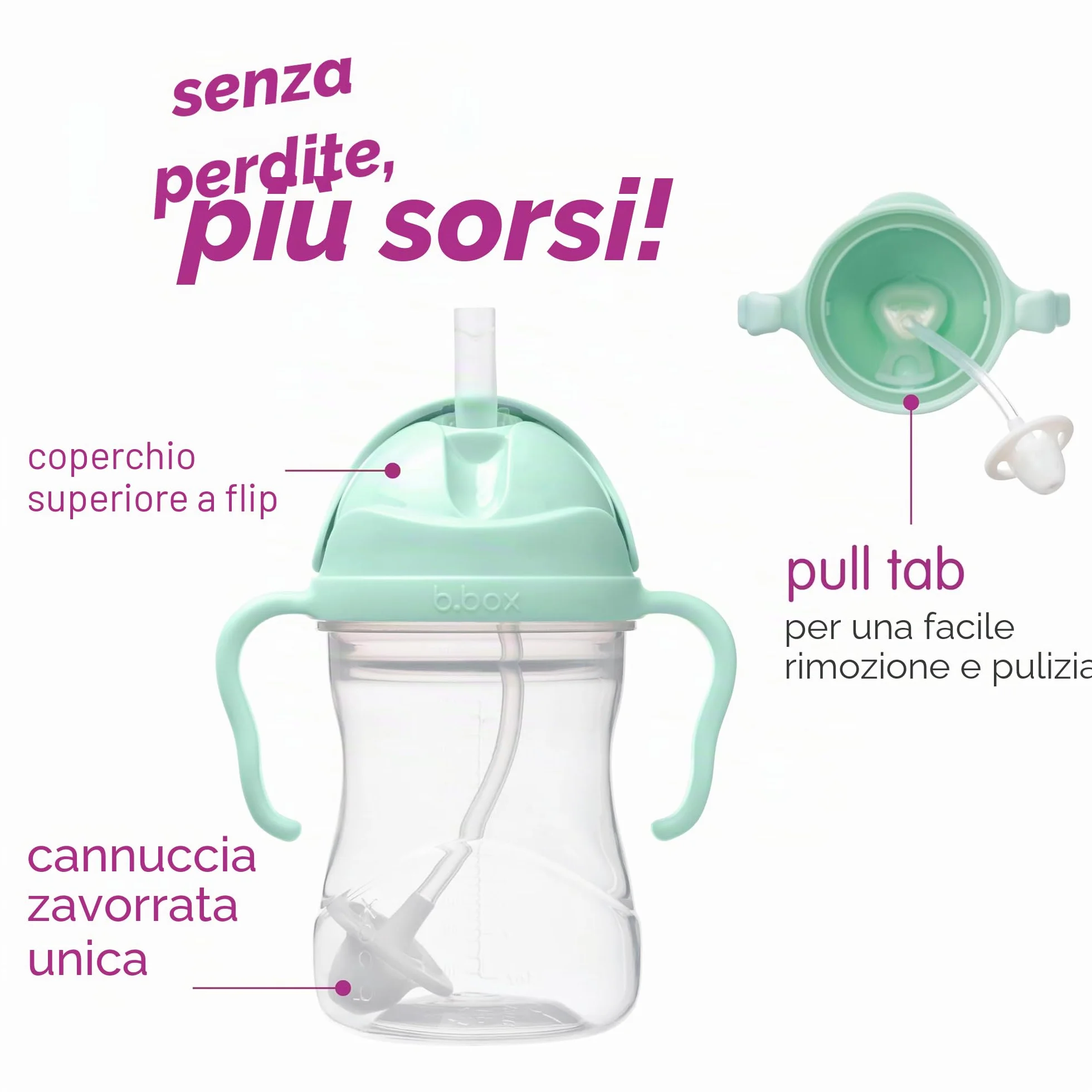 b.box Tazza con Cannuccia Antigoccia 240 ml 6+ Mesi Senza BPA Lavabile in Lavastoviglie