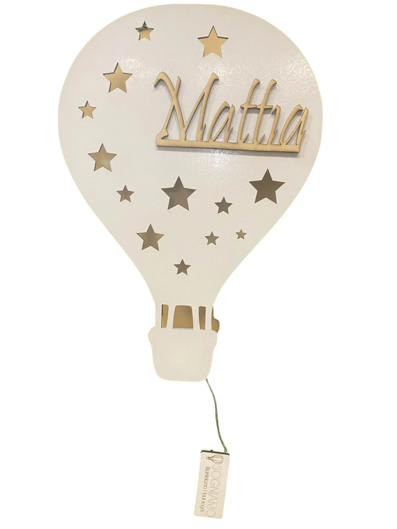 SHOBI Lampada Mongolfiera Personalizzata con Nome - Luce LED Notturna per Bambini - Decorazione Cameretta - Regalo indeale e unico