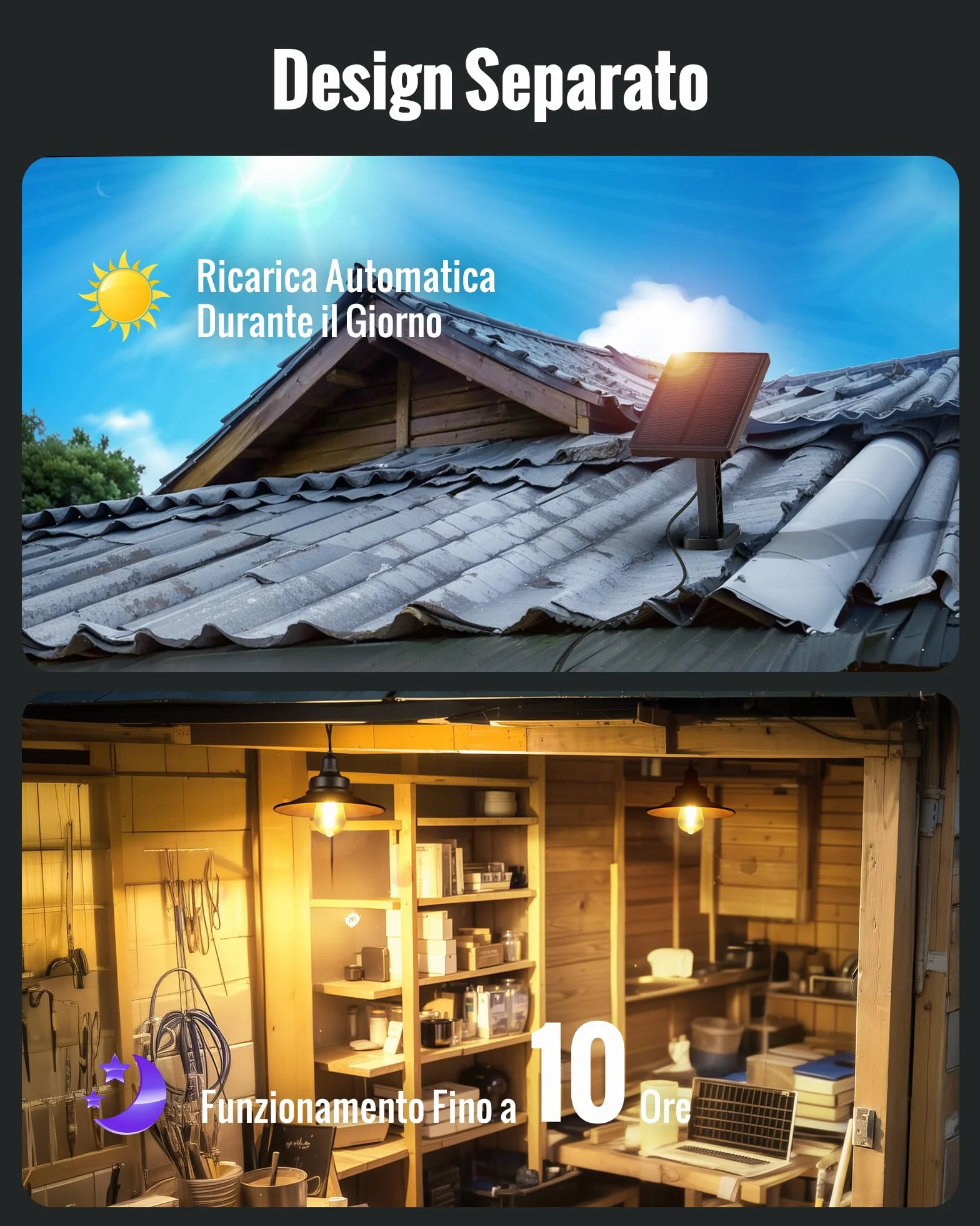 Lampada Solare Universale per Interni ed Esterni, Semplice Interruttore a Catenella, Lampadario Solare Impermeabile IP65, Adatta per Balcone, Gazebo, Garage - 2 Pezzi