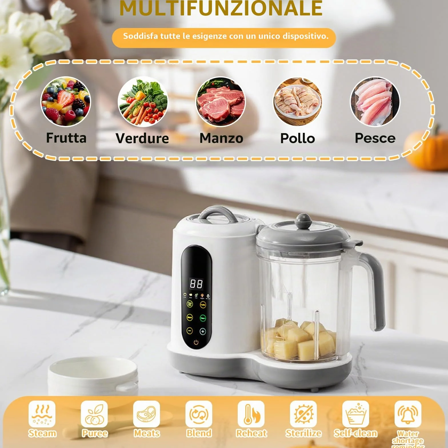 Cuocipappa Multifunzione per Bambini 400 ml Frullatore e Sterilizzatore