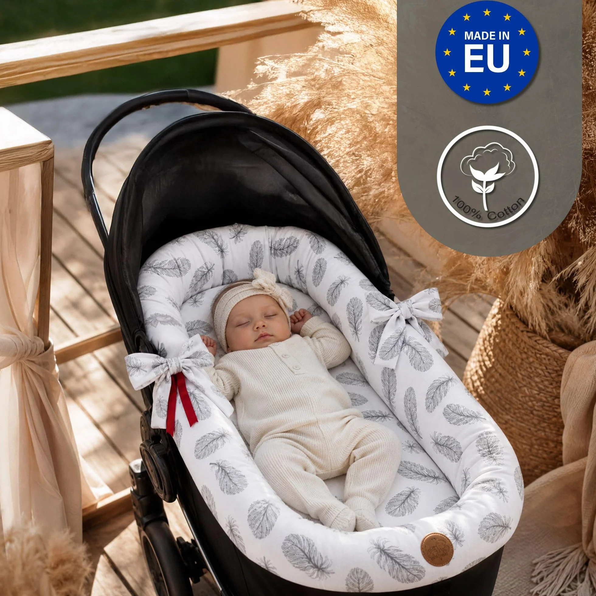 Rivestimento Navicella Universale in Mussola di Cotone Set 3 Pezzi per Passeggino Neonato