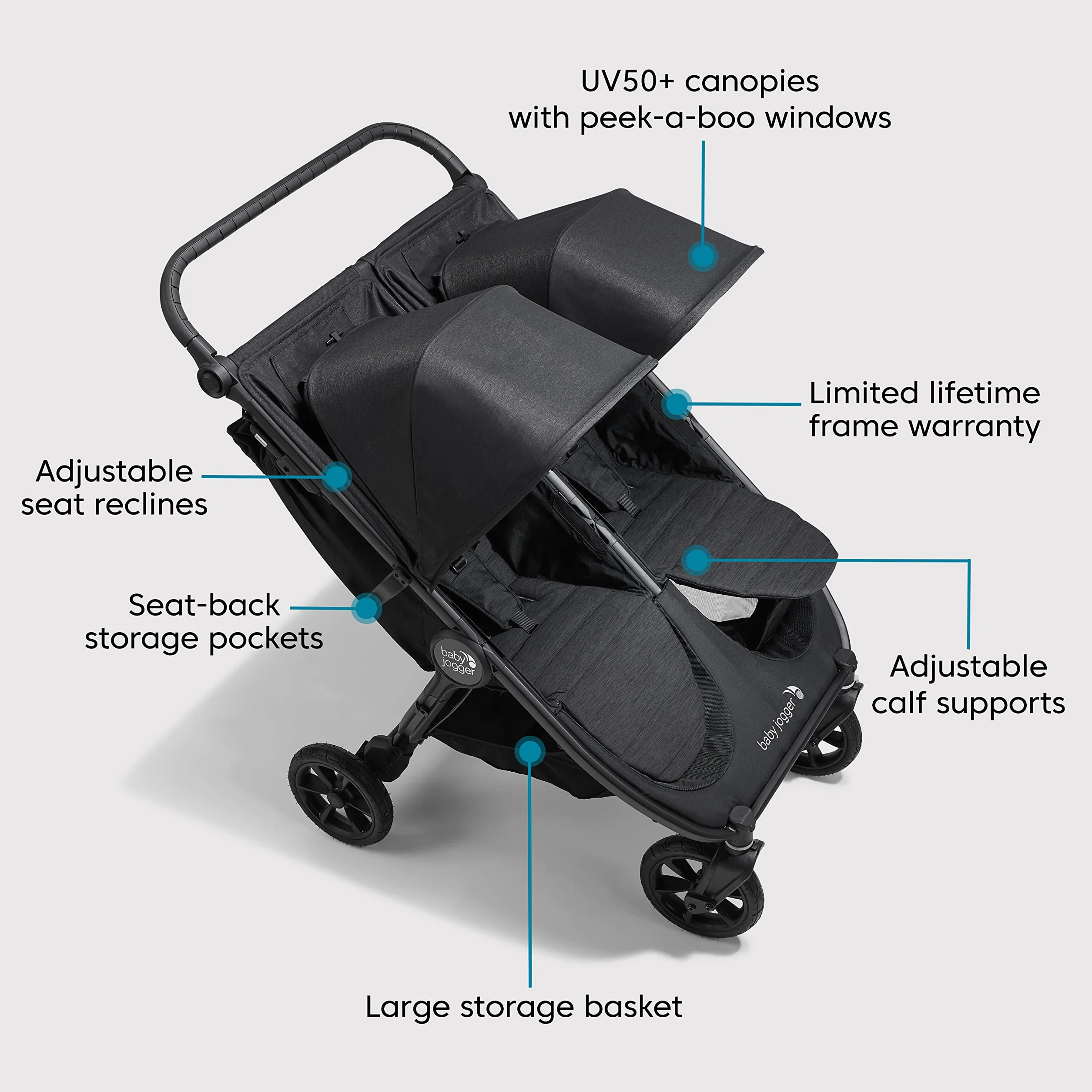Baby Jogger City Mini GT2 Passeggino doppio leggero pieghevole Nero