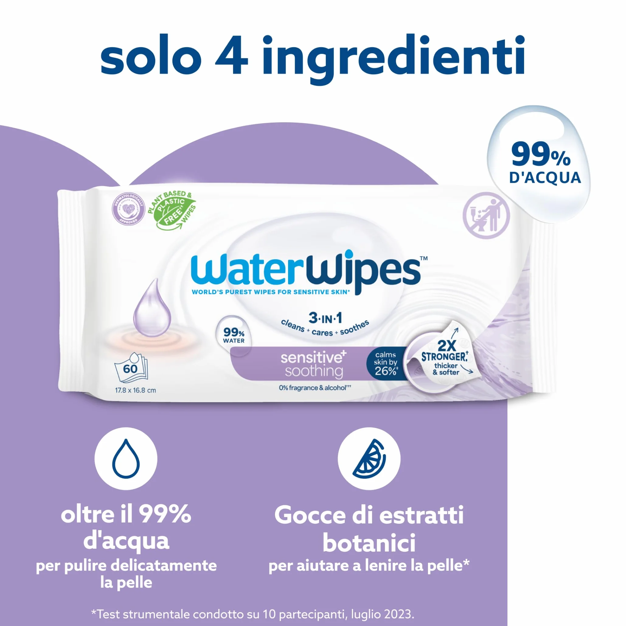 WaterWipes Salviettine Lenitive 360 Pezzi 6 Confezioni Detergenti 99% Acqua Estratti Botanici Senza Profumo