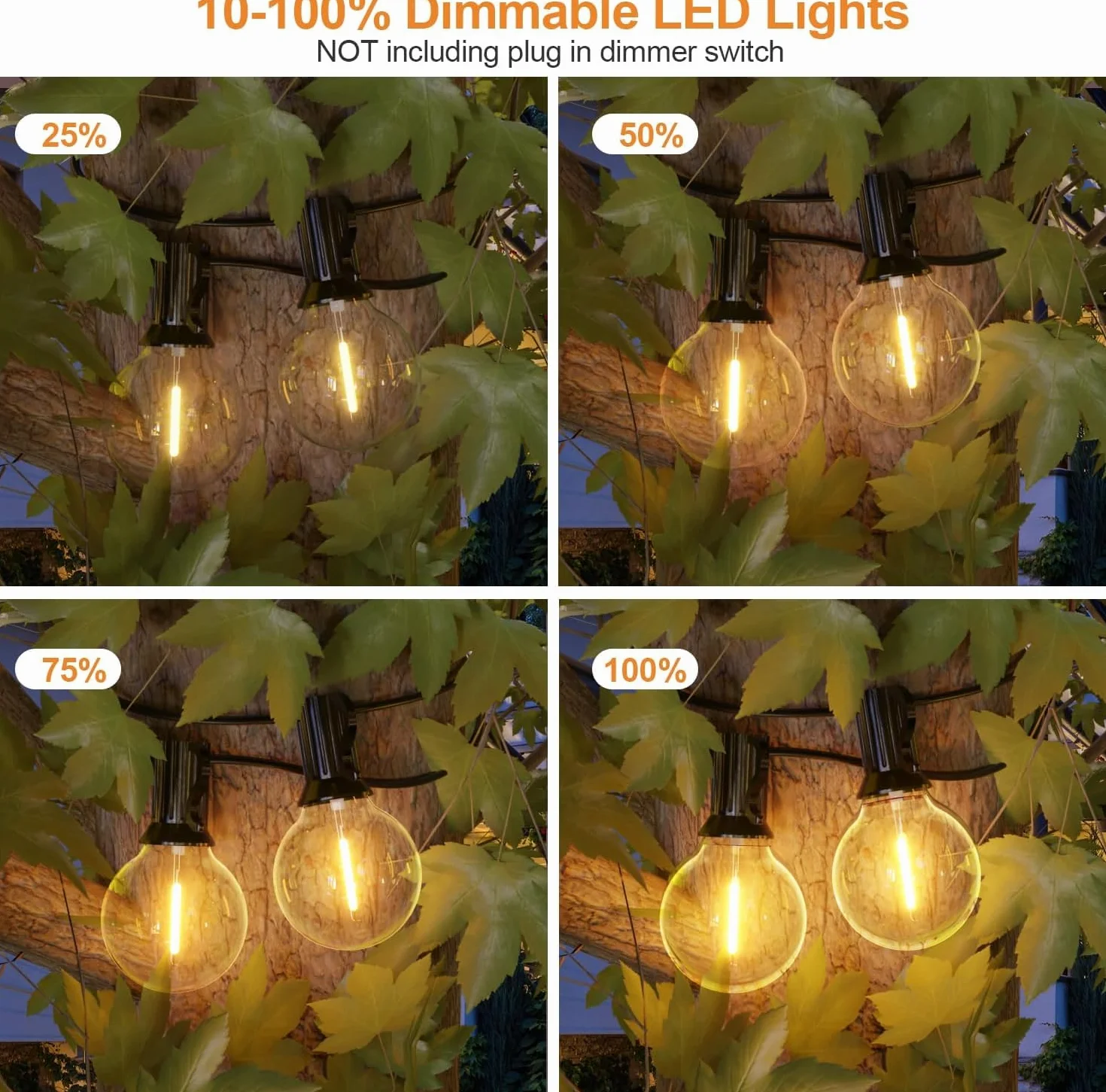 GPATIO Catena Luminosa Esterno G40 [100FT/ 30M], Lampadine in Plastica Bianca Calda 50+2 Pz, Luci da esterno giardino Impermeabile per Feste in Giardino, Matrimonio, Decorazioni Vacanze ecc.
